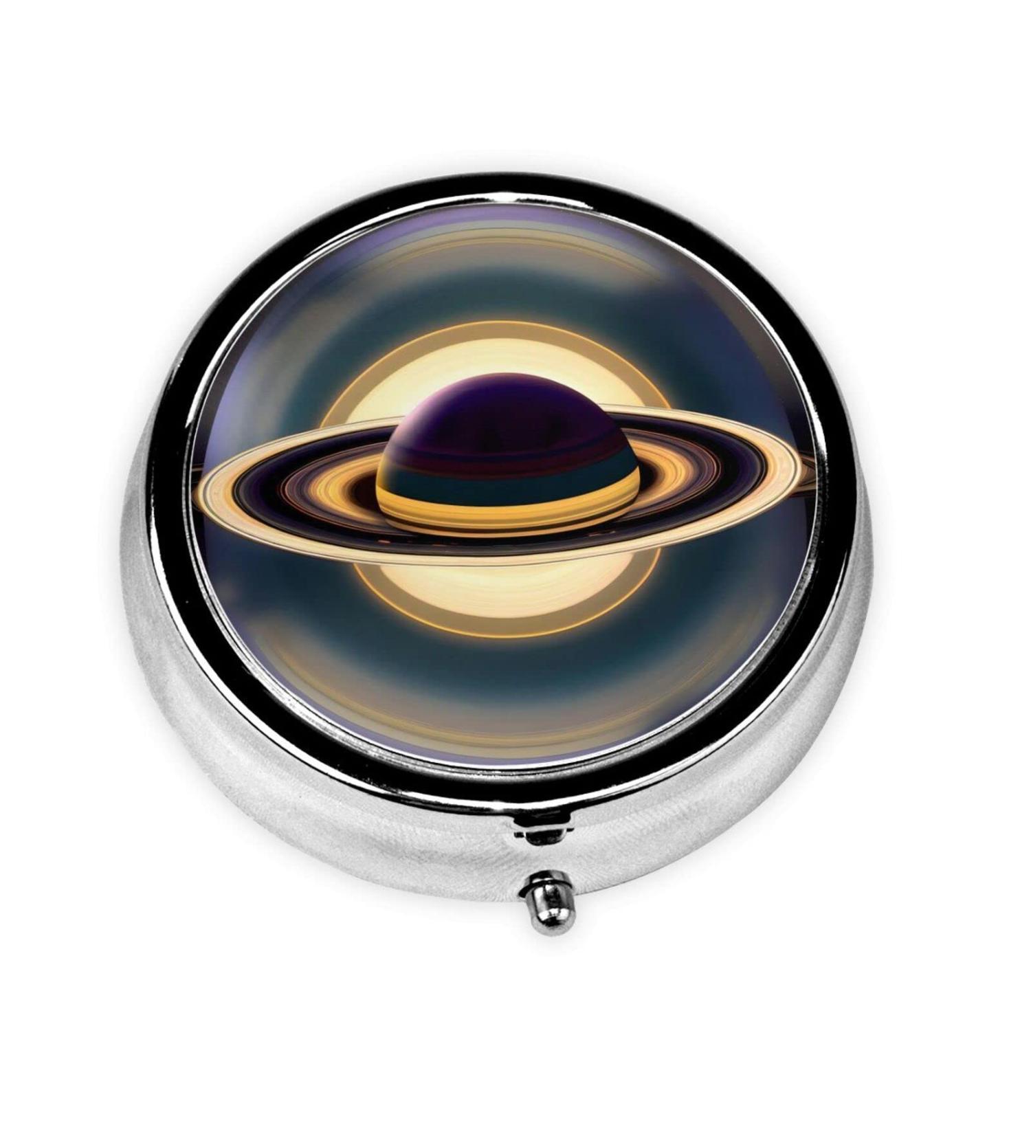 Beautiful Saturn Round Pill Box | 3 Compartment Organizer | Portable Travel Pill Box in Black - Buy Online on GoSupps.com
