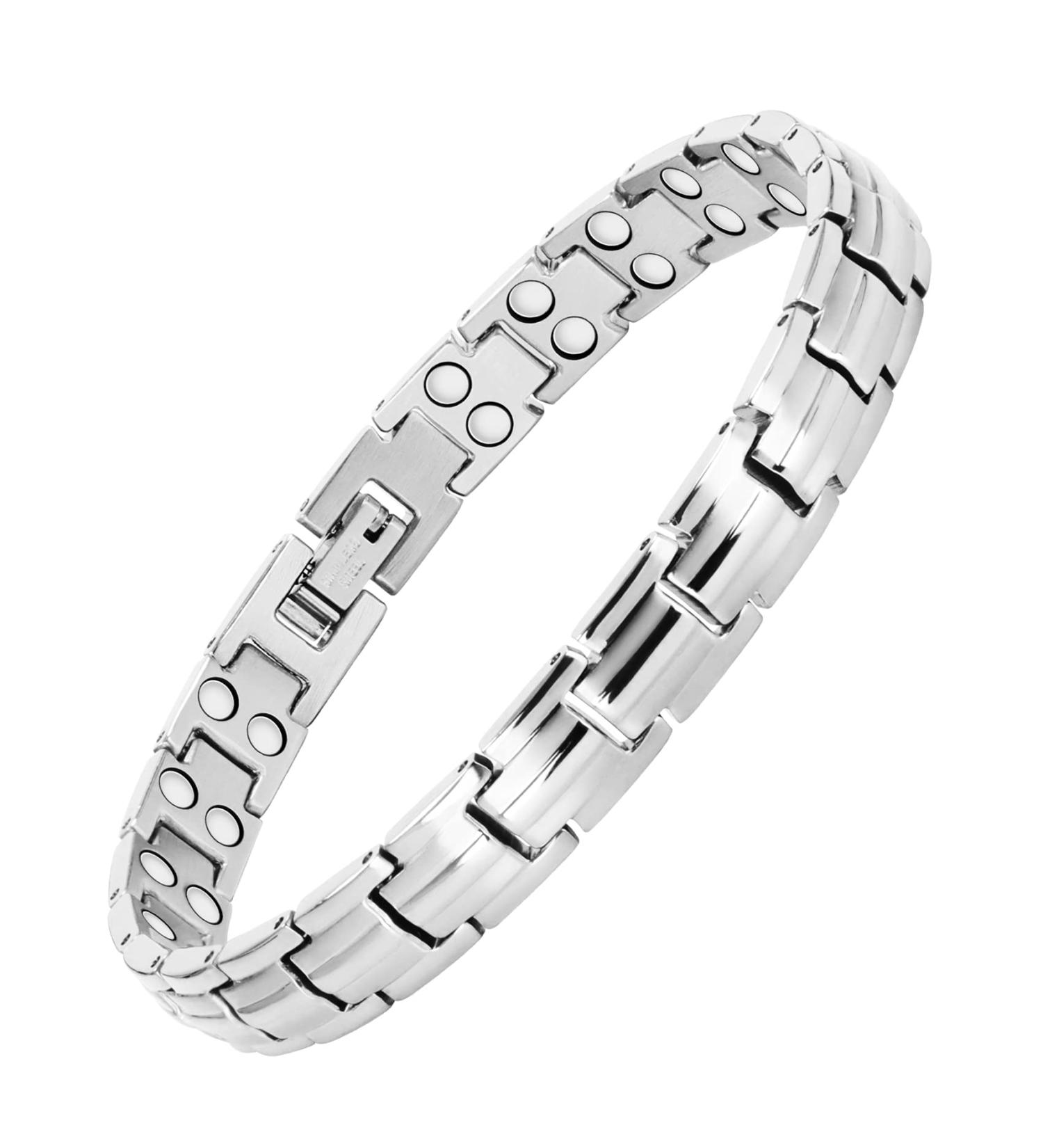 Jeracol Lymphatic Detox Magnetic Bracelet for Women - Adjustable Titanium Steel Brazaletes with Ultra Strength Magnets - 2X-Silver - Buy Online on GoSupps.com