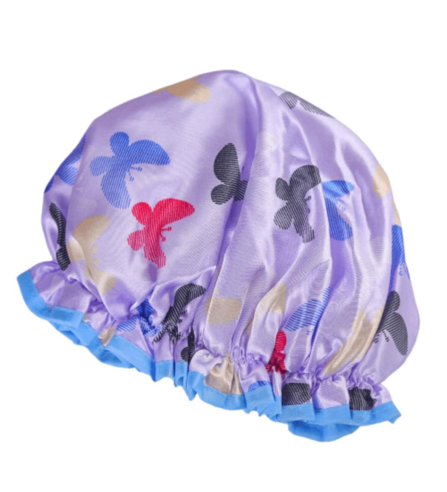 Double Layer Waterproof Purple Shower Cap for Women - Reusable Hair Cap for Shower - Buy Online on GoSupps.com