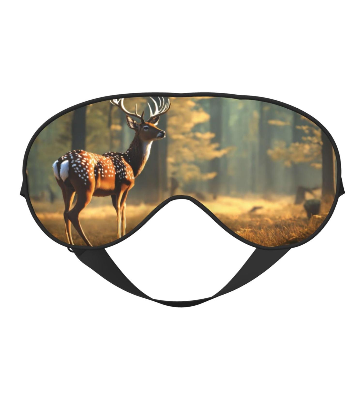 Deer Print Unisex Sleep Mask - Double-Sided Eye Mask for Sound Sleep & Skin Care - Black - Buy Online on GoSupps.com