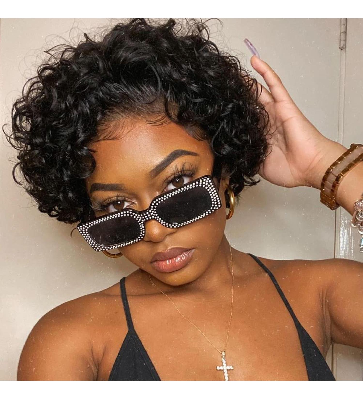 Short Curly Pixie Cut Wig for Black Women - Human Hair Full Made Natural Color 1B | Non-Lace Short Hair Wig - Buy Online on GoSupps.com
