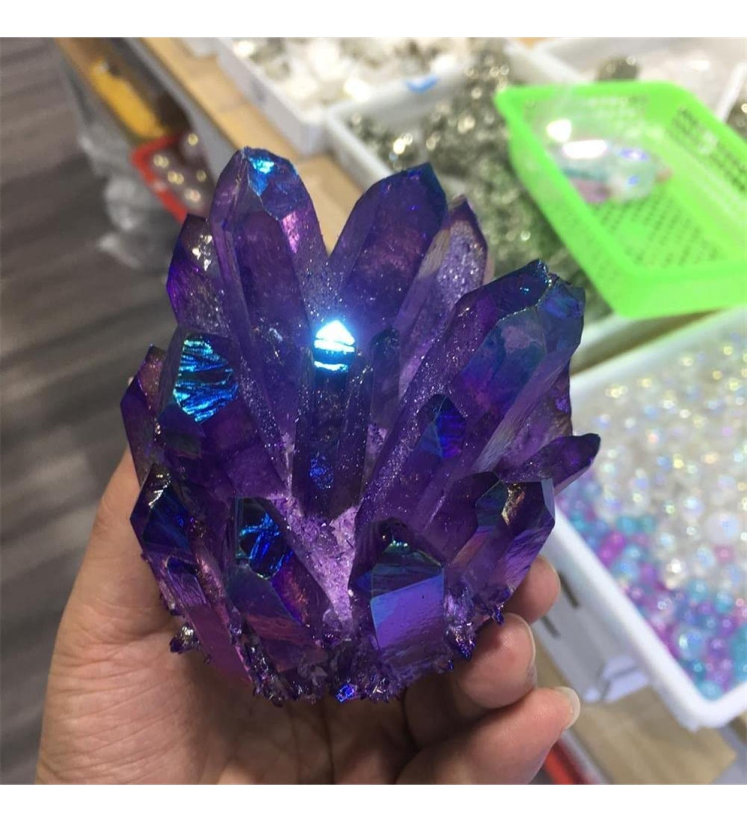 Natural Purple Electroplating Transparent Crystal Cluster Stone Ore Demagnetization Stone Mesh Suitable for Home Raw Stones and Minerals FUZEGRDLI 350-400g - Buy Online on GoSupps.com