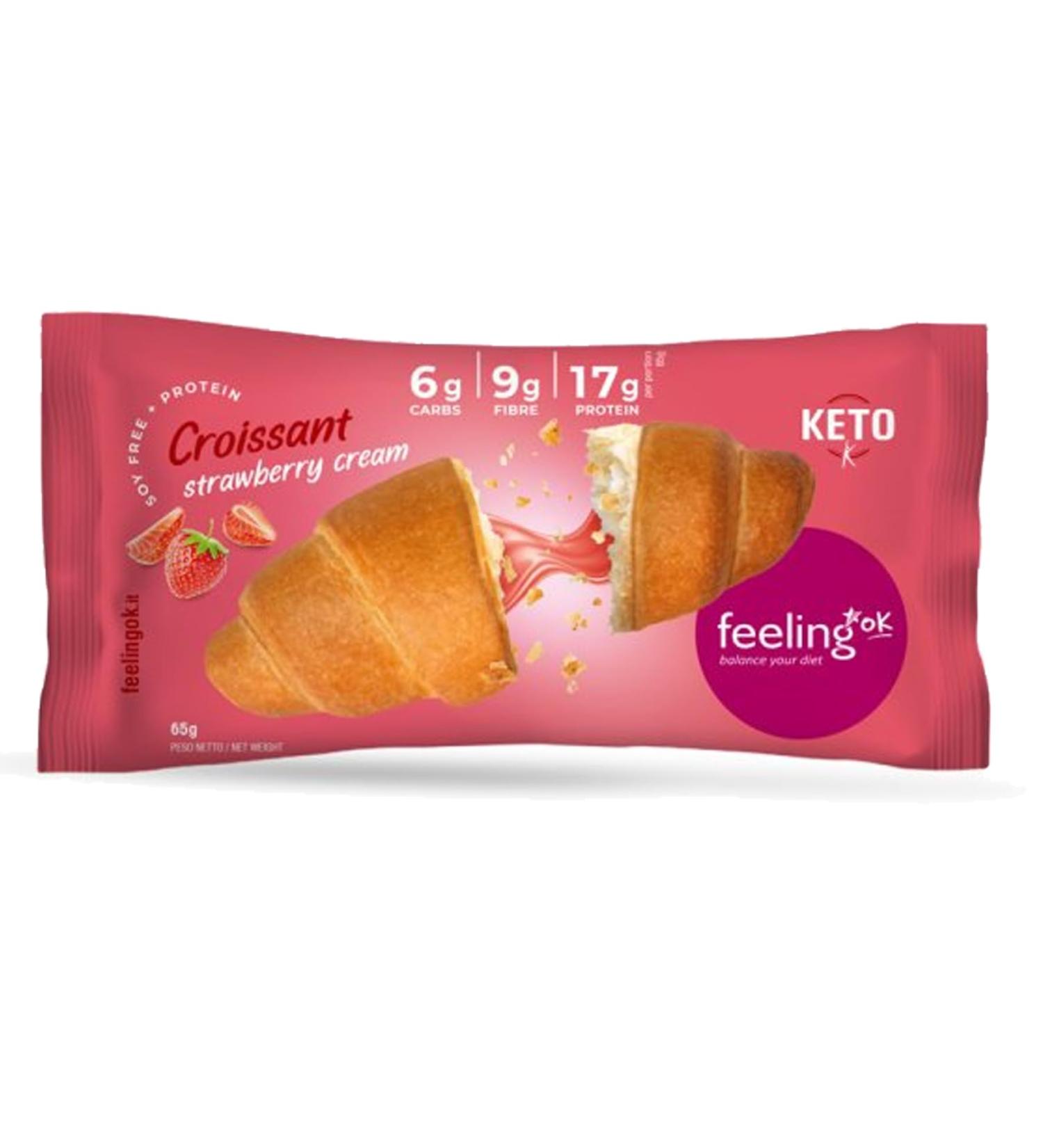 Feeling Ok KETO croissant filled with strawberry cream Stage1. 65g size.