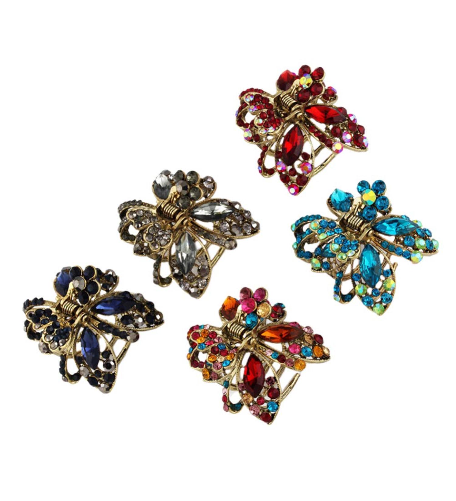 Lurrose Rhinestone Butterfly Mini Hair Claw Clips - Set of 5 | Metal Jaw Clips for Women's Hair Accessories - Buy Online on GoSupps.com