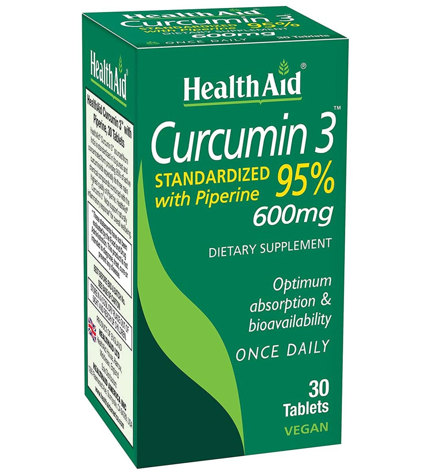 Curcumin 3 600mg Once Daily Tablets with Piperine for Optimum Absorption - 30ct - Buy Online on GoSupps.com