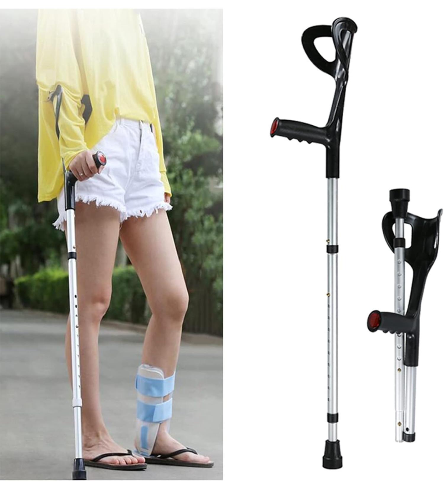 Folding Forearm Crutch Lightweight Adjustable Aluminum Walking Stick for Adults Ergonomic Rubber Handle 1 Unit - Buy Online on GoSupps.com