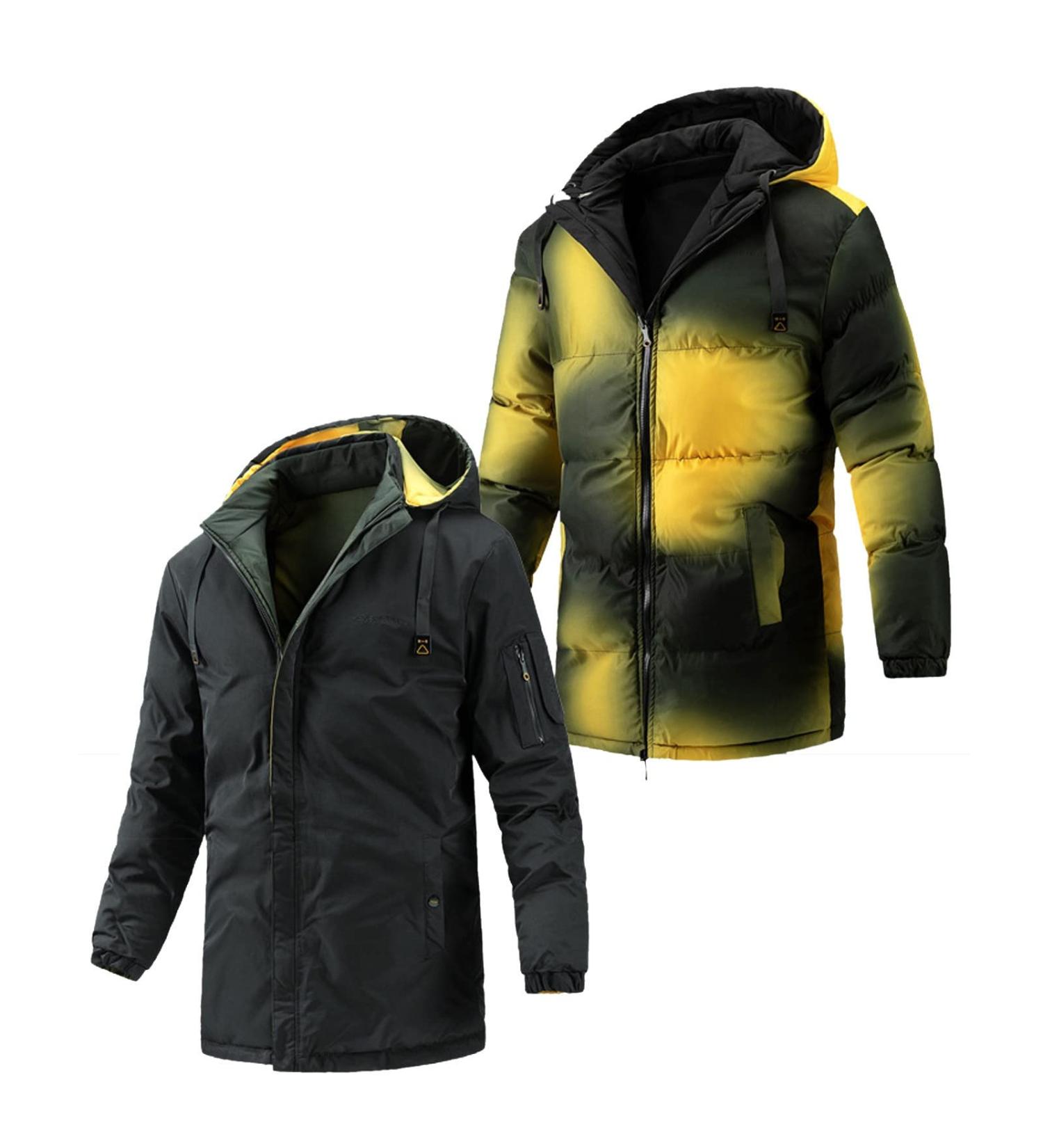 GXLONG Men's Tie Dye Puffer Jacket | Zip Up Down Coat with Hood & Pockets | Black, X-Large - Buy Online on GoSupps.com