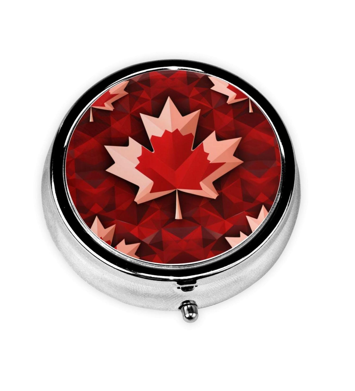 Canadian Maple Leaf Tours Portable Metal Pill Box | Round Mini 3-Compartment | Travel Must-Have for Small Pills | Hinged Design - Black - Buy Online on GoSupps.com