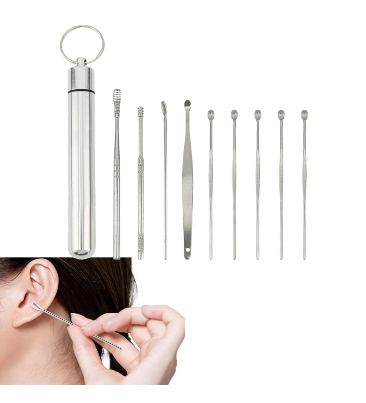 Jiakalamo 9-Piece Stainless Steel Ear Cleaner Set Reusable Ear Wax Removal Tools for Adults & Children with Convenient Box - Buy Online on GoSupps.com