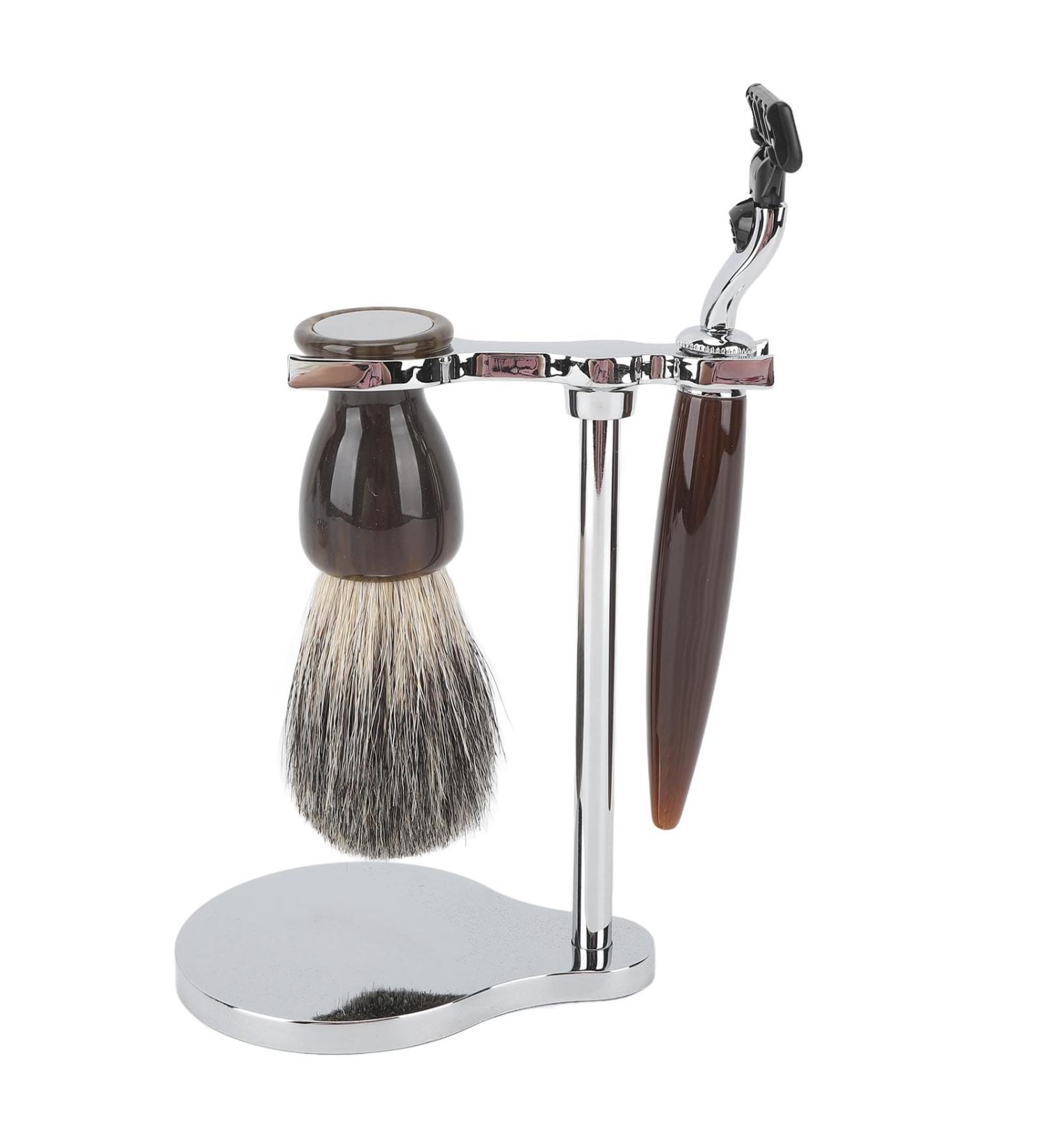 Premium Men's Shaving Set - Safety Razor Beard Brush Soap Shell Stand & Stainless Steel Accessories for a Perfect Shave - Buy Online on GoSupps.com