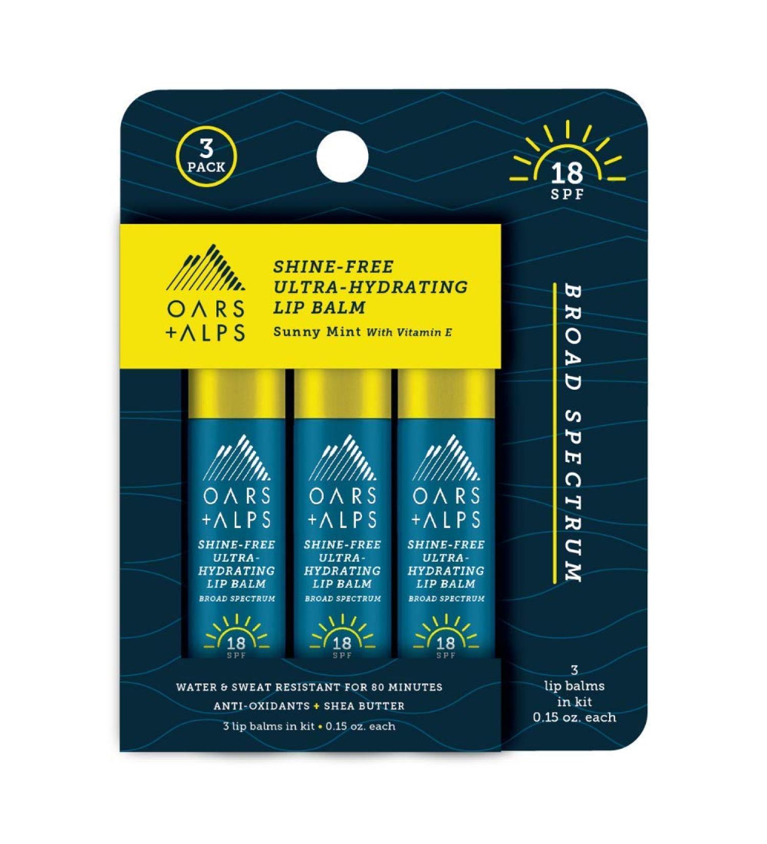Oars + Alps Shine Free Lip Balm and SPF 18 Sunscreen 3 Pack | Mint Scented Lip Care | Water, Sweat, and Reef Safe - Buy Online on GoSupps.com