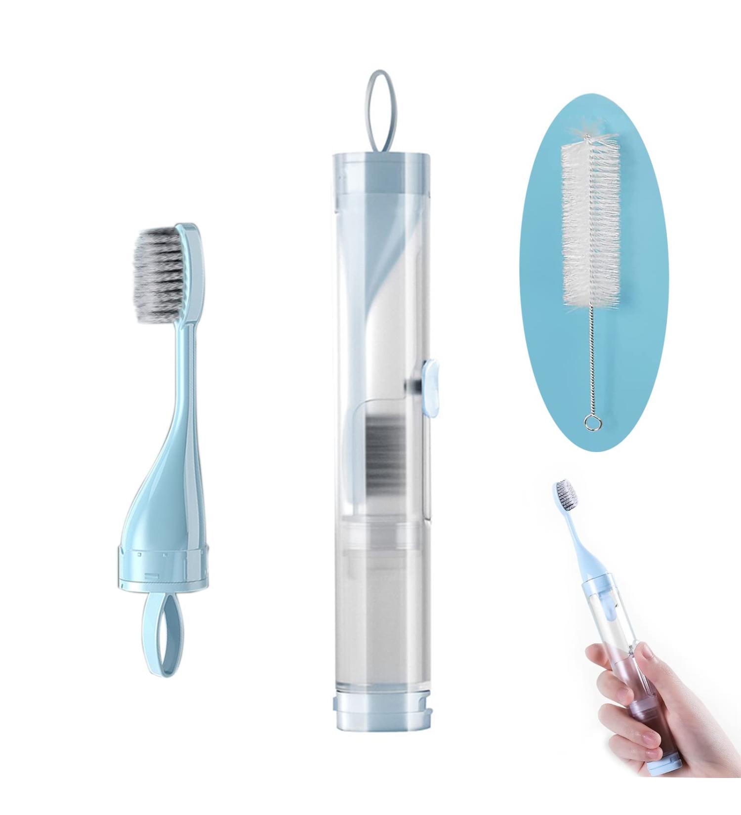 Buy Foldable Travel Toothbrush Portable Soft Bristle with Toothpaste Dispenser & Replacement Head - Ideal for Camping School & Business Trips (Blue) - Buy Online on GoSupps.com