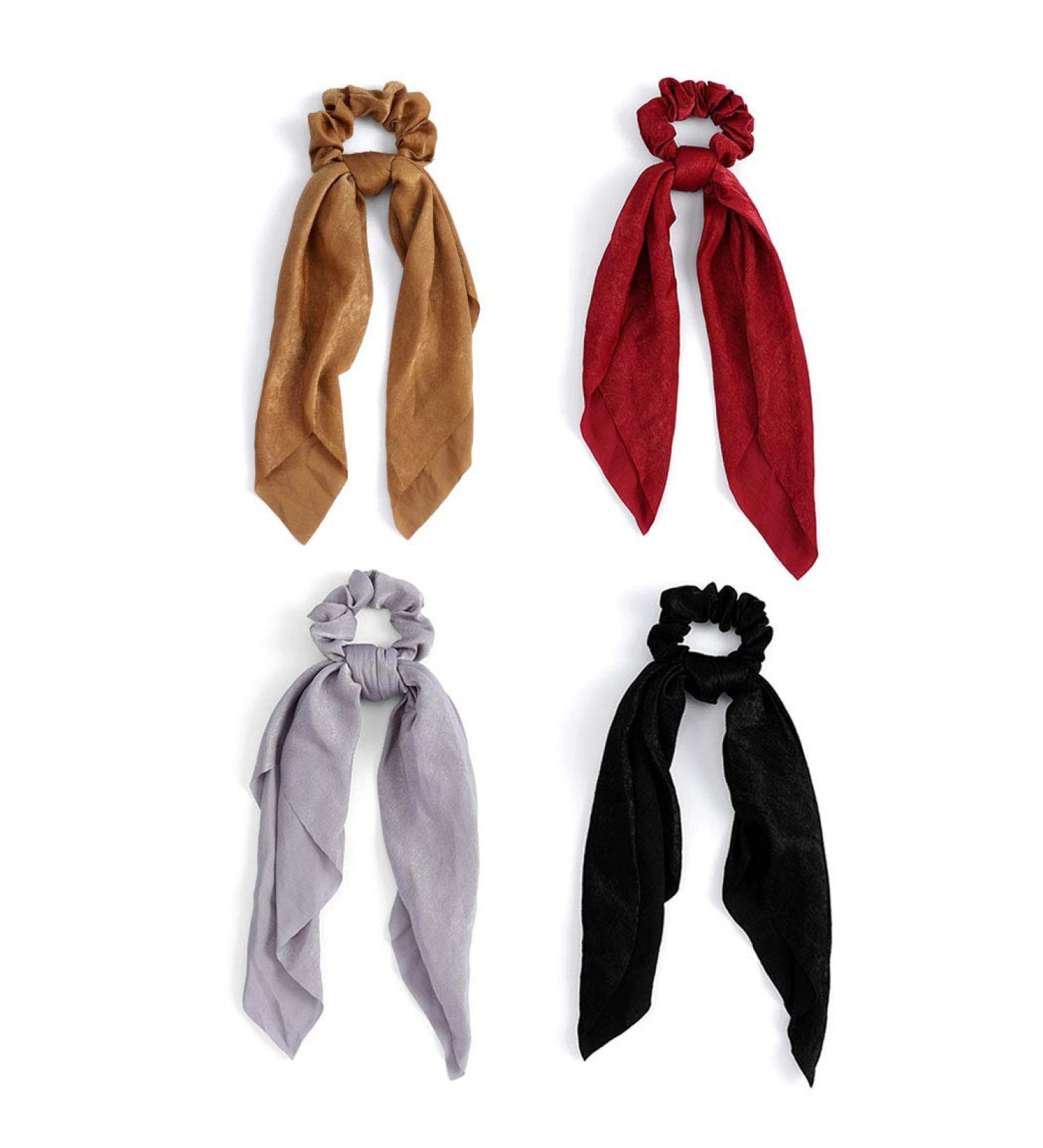 Kakaco Black Satin Silk Hair Scrunchies - Pack of 4 | Elastic Hair Ties Bands for Women and Girls | Red Ponytail Holder - Style A - Buy Online on GoSupps.com