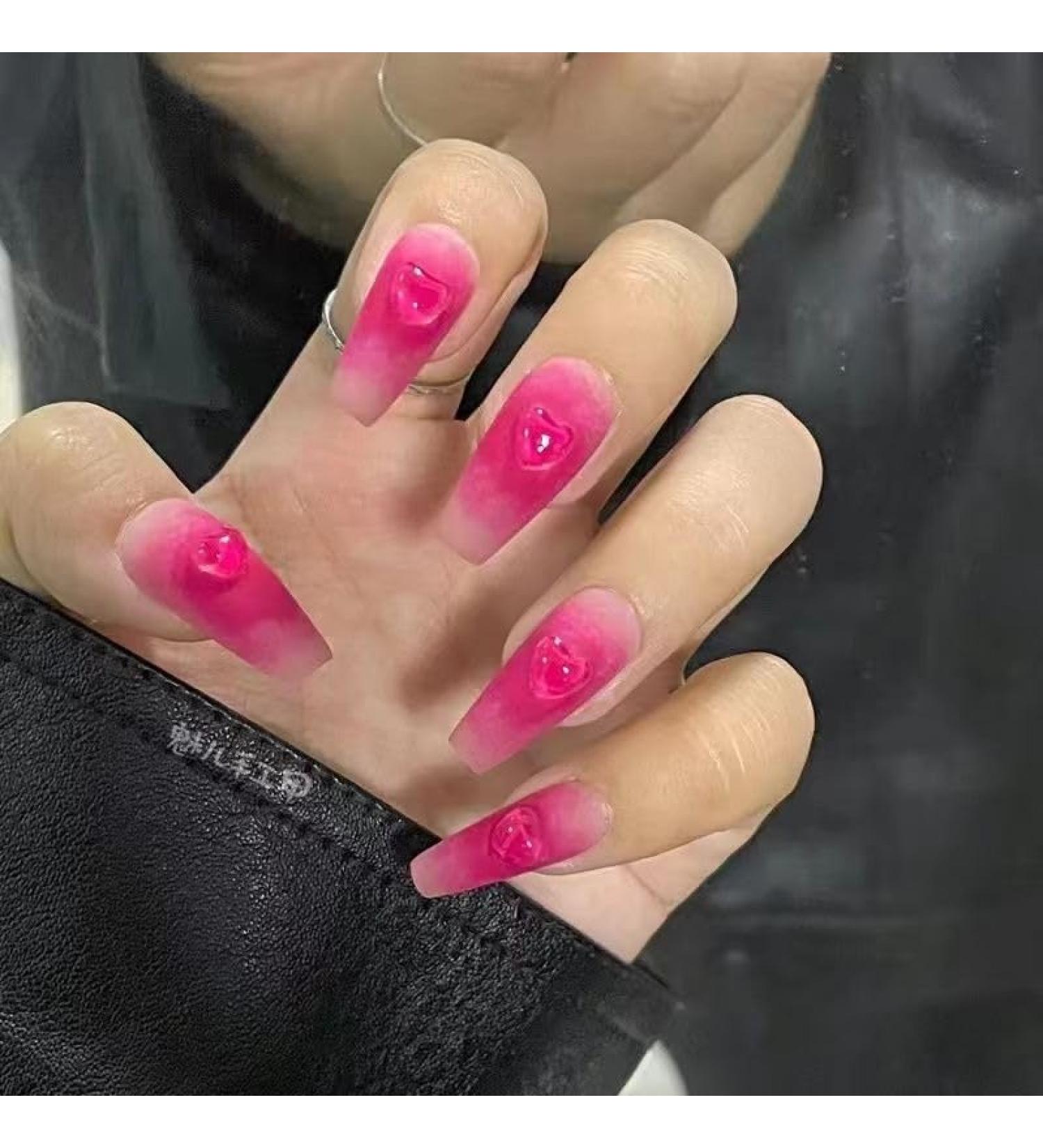 Hand worn nail patches rose red heart long ladder gradient detachable nail patches fake nails 10pcs (Size : L) 1 count (Pack of 1)