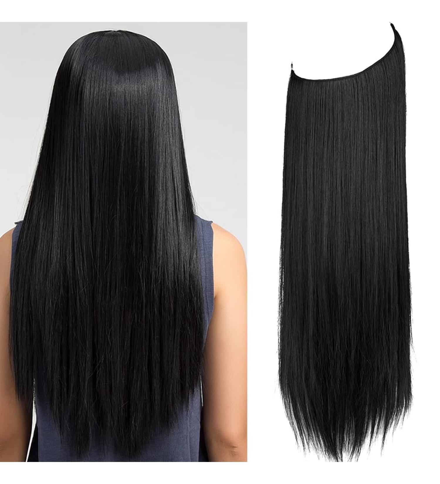 Halo Hair Extensions Dark Black 22 Inch Straight Synthetic Hairpiece - Heat Friendly Fiber - No Clip Headband for Women - Buy Online on GoSupps.com