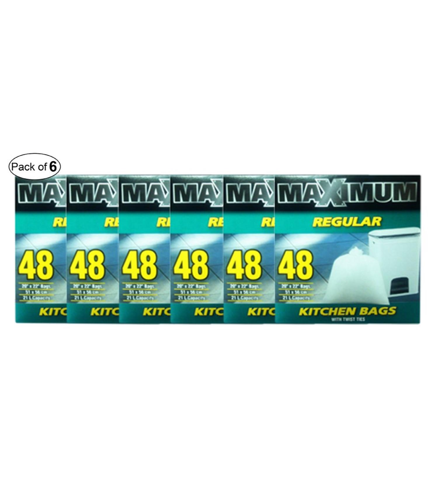 Maximum Regular Kitchen Bags With Twist Ties (48 Bags) (Pack of 6)