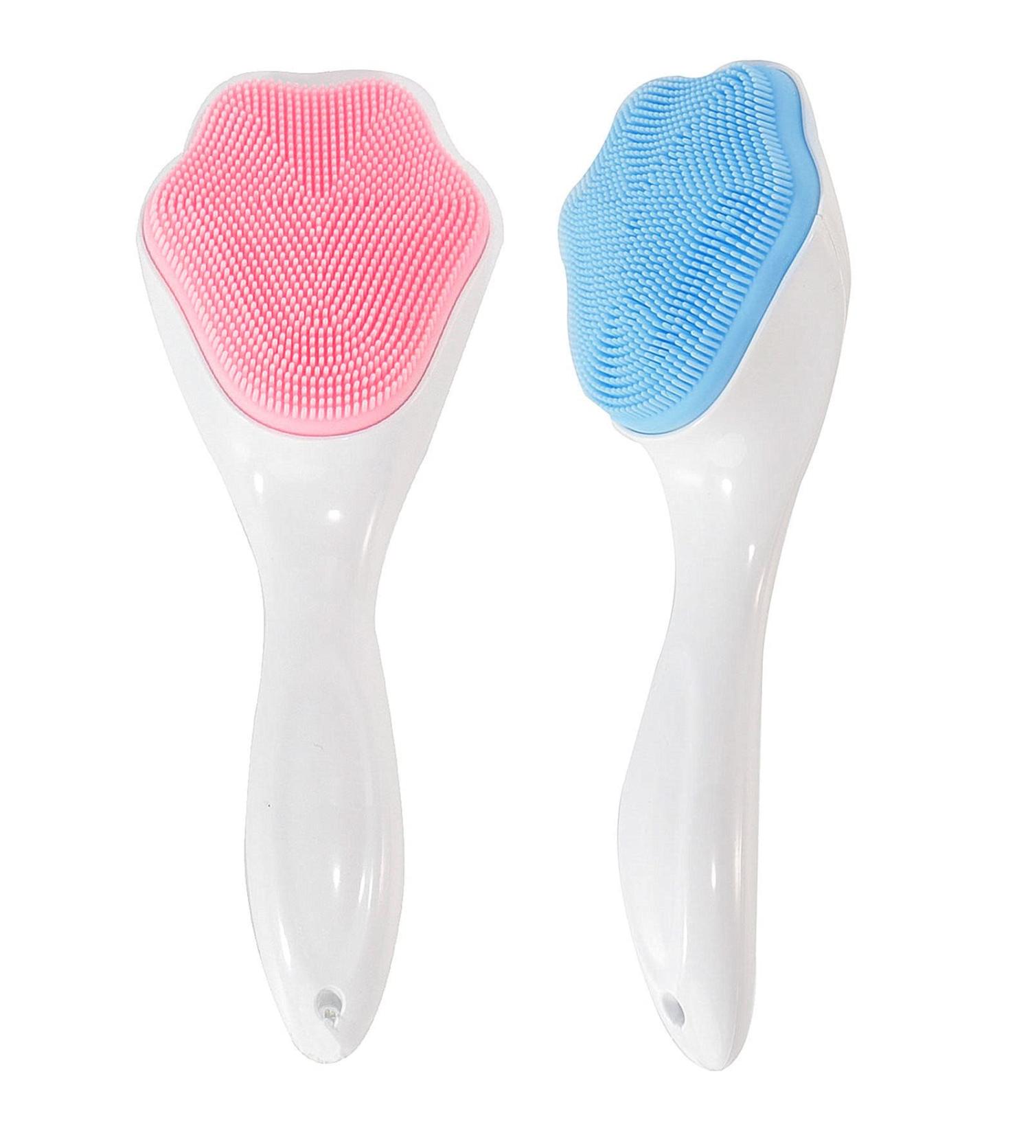 Beomeen 2 Pack Silicone Face Scrubber Exfoliating Brush - Manual Handheld Facial Cleansing Brush for Blackhead Removal & Skincare - Soft Bristles, Waterproof (Blue Pink) - Buy Online on GoSupps.com