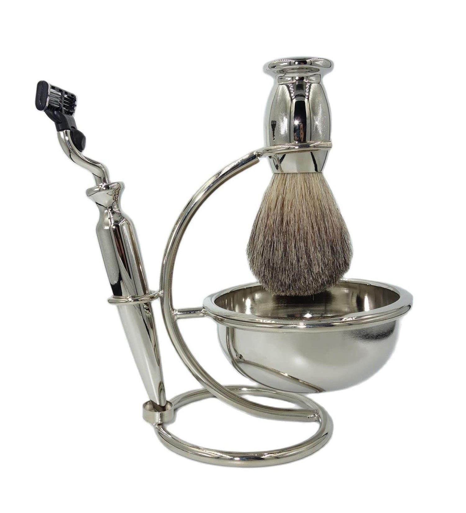 Buy Crody Simplicity Men's Shaving Brush Set - Alloy & Natural Roof Hair - Stylish Silver Design - Includes Safety Soap Cup Holder 15x16cm - International Shipping Available - Buy Online on GoSupps.com