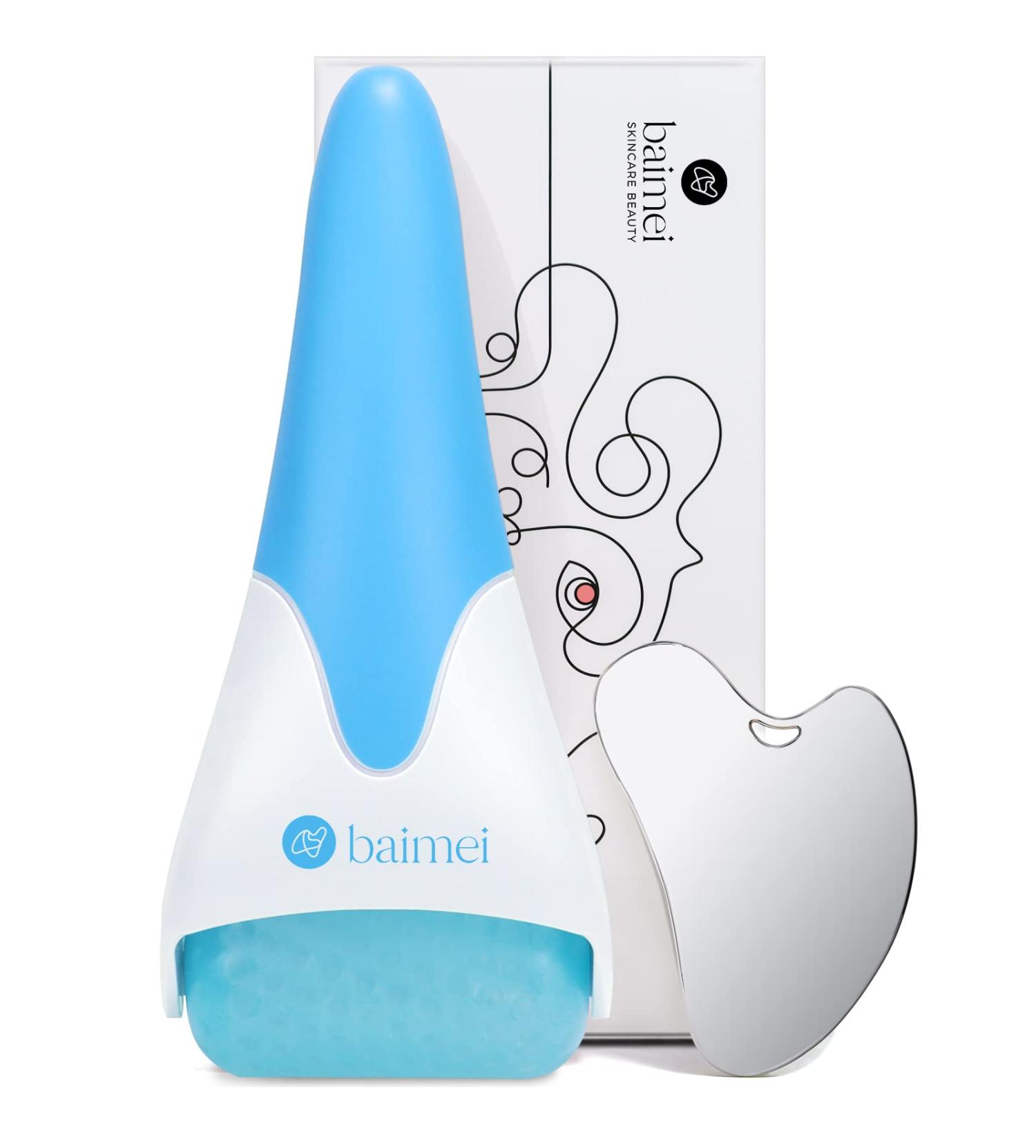 BAIMEI Ice Roller and Gua Sha Skincare Set - Reduce Facial Puffiness and Achieve a Flawless Complexion | Blue - Buy Online on GoSupps.com