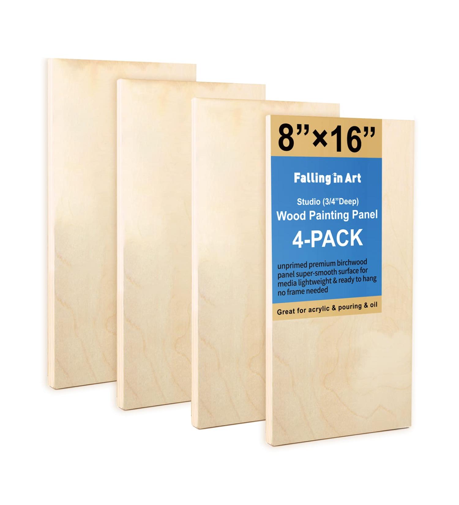 Falling in Art 8x16 Birch Wood Panels Kit - 4 Pack Studio Cradle Boards for Painting, Pouring Art, Crafts & Burning - 3/4 Deep Wooden Canvas - Buy Online on GoSupps.com