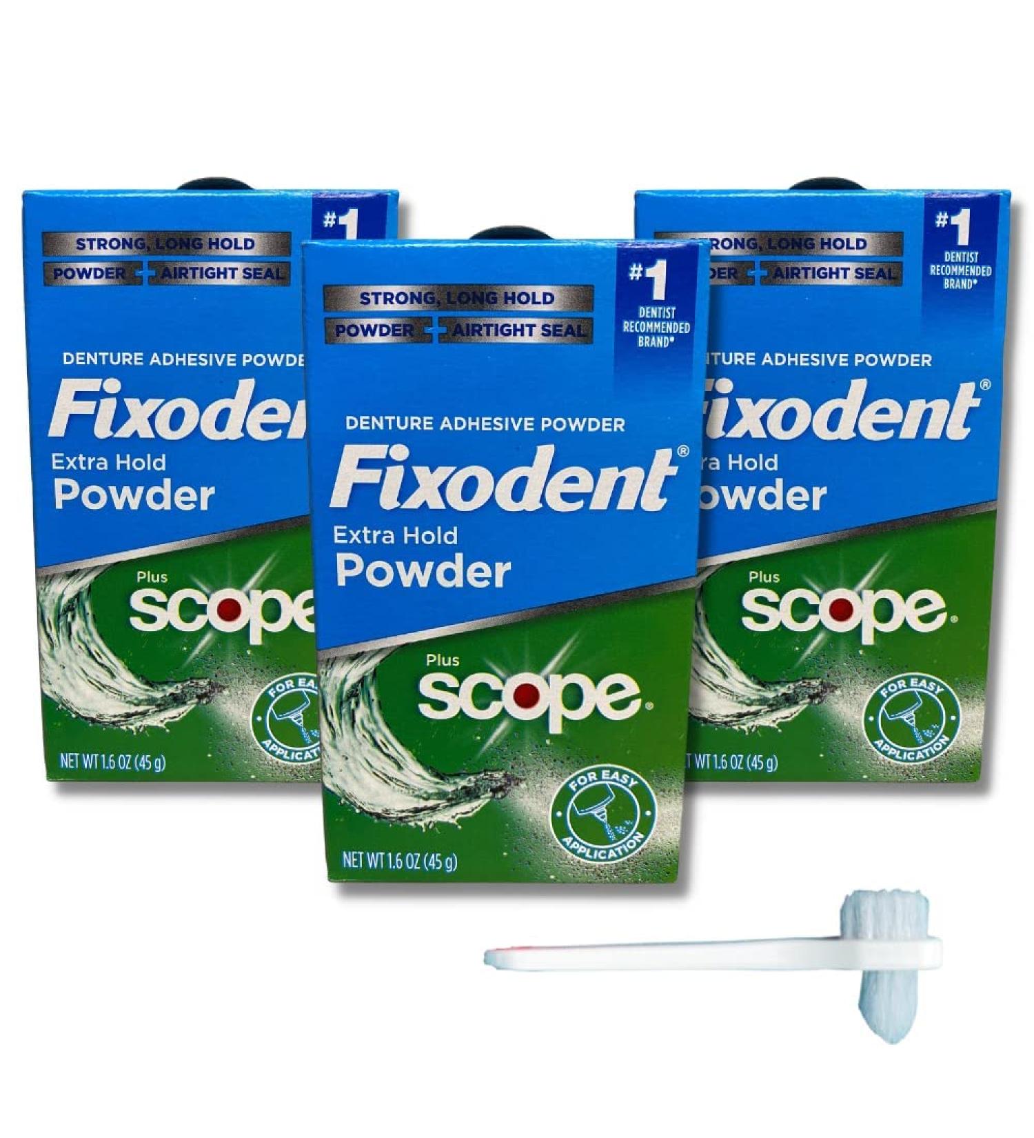 Fixodent Extra Hold Denture Adhesive Powder Pack of 3 with Chevaux Denture Brush - Bundle Deal - Buy Online on GoSupps.com