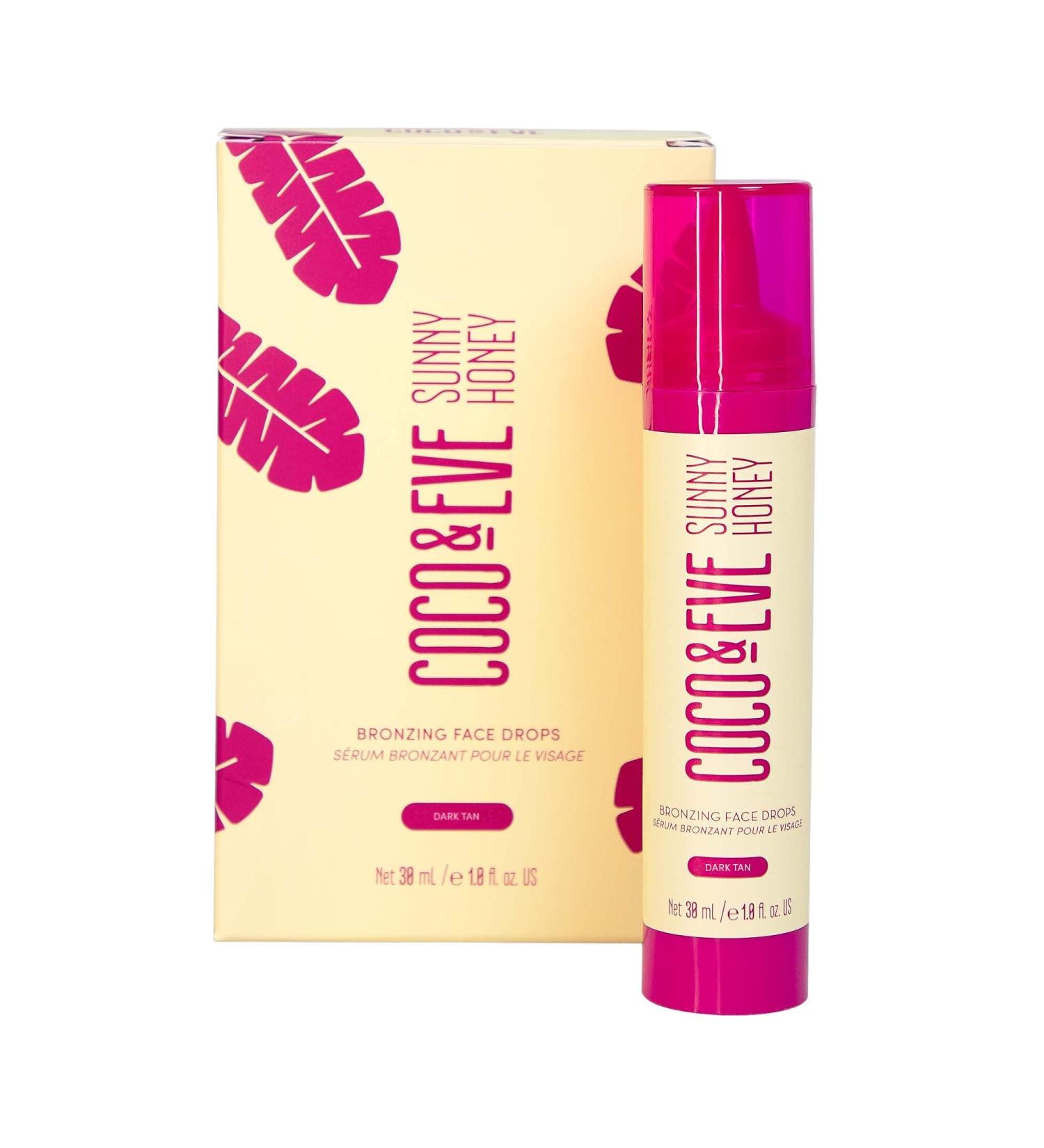 Coco & Eve Sunny Honey Dark Bronzing Face Drops - Hydrating Hyaluronic Acid Self Tanner (1 fl oz) - Buy Online on GoSupps.com