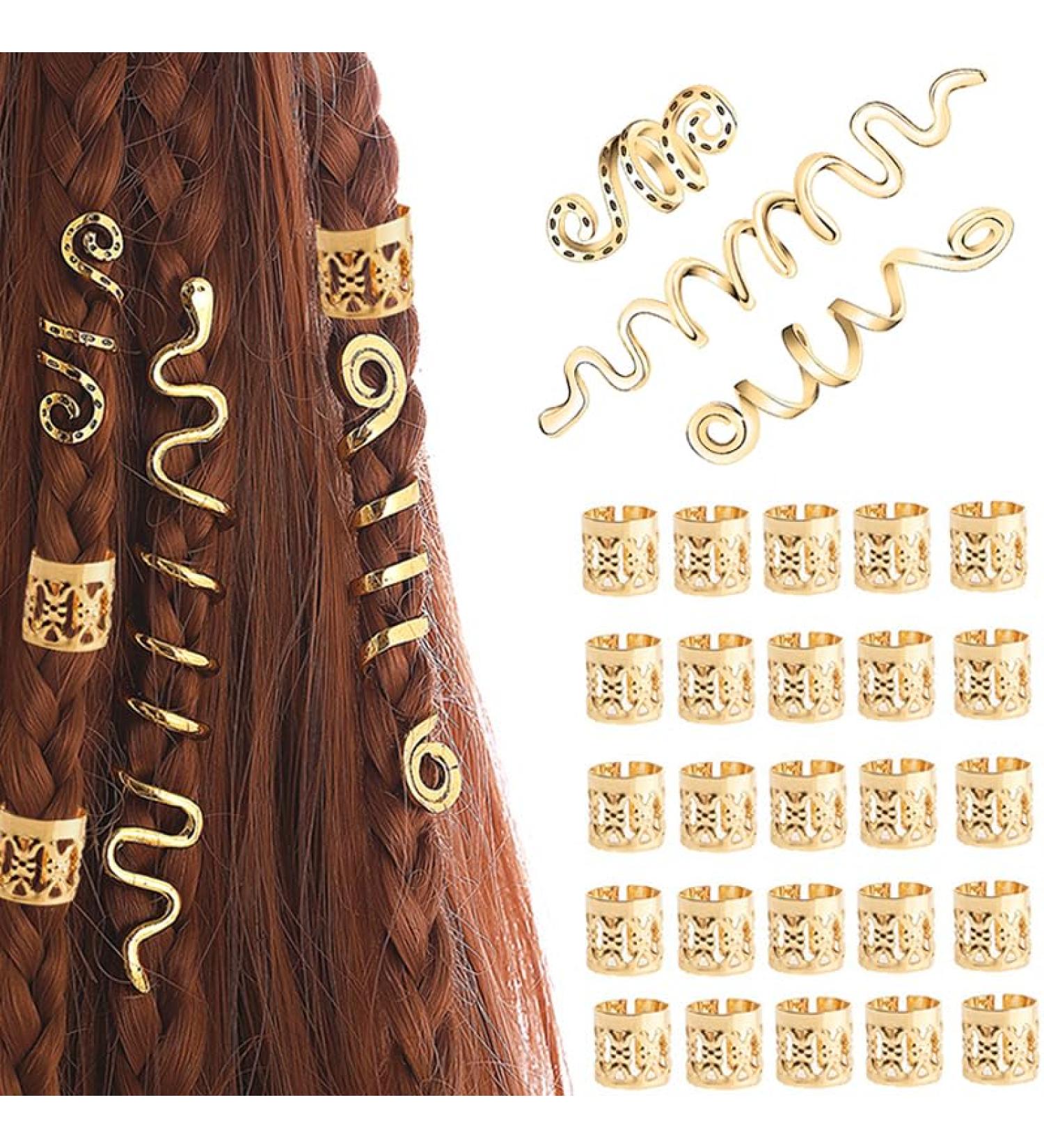 28 Pieces Dreadlocks Jewelry Set Adjustable Metal Cuffs & Spiral Clips Gold Dreadlock Pearls for Men & Women - Buy Online on GoSupps.com