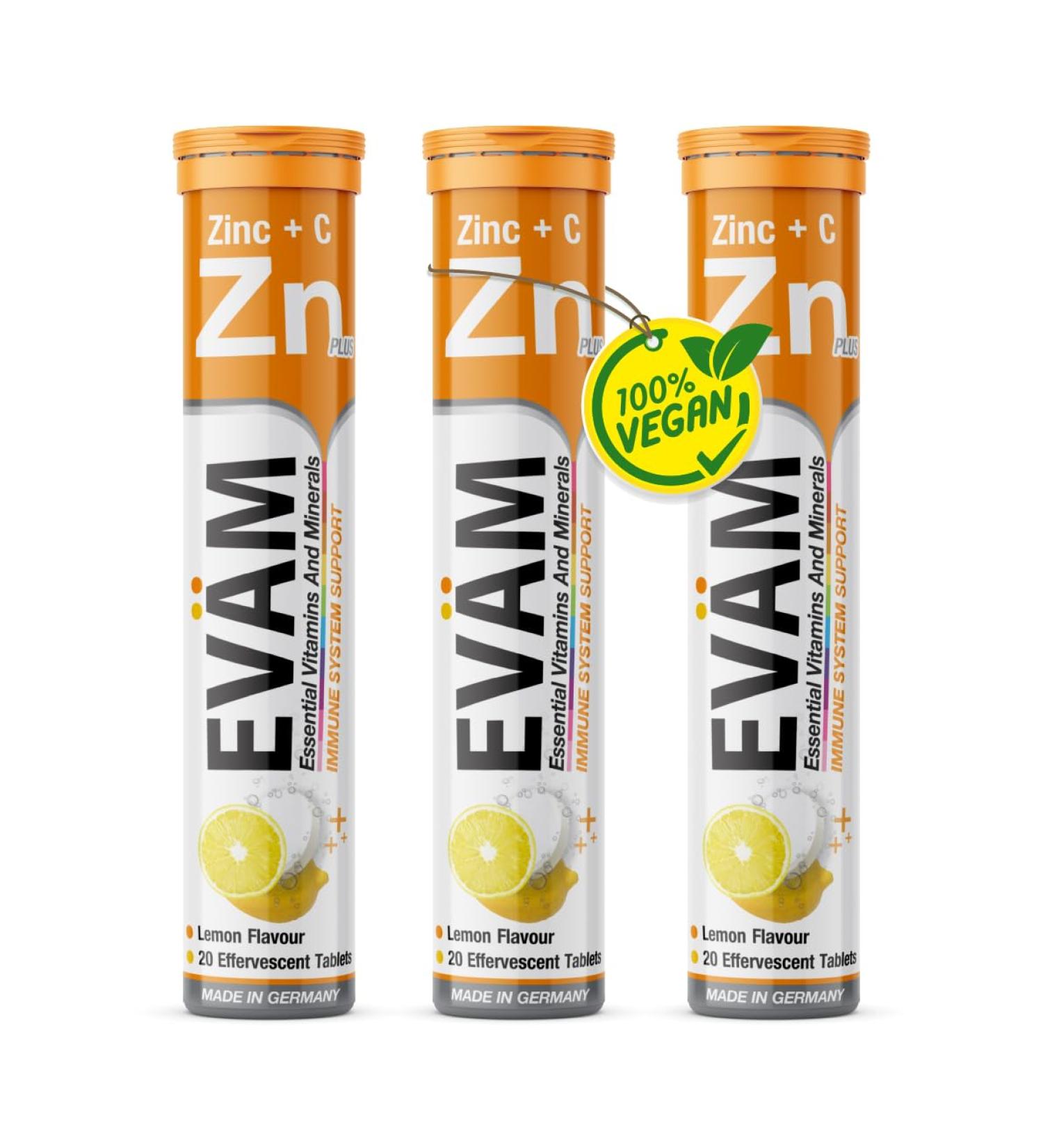  EV M EV M Effervescent Zinc Tablets plus Vitamin C I Lemon Flavor I 3 x 20 effervescent tablets vitamin C zinc I Compl - Buy Online on GoSupps.com