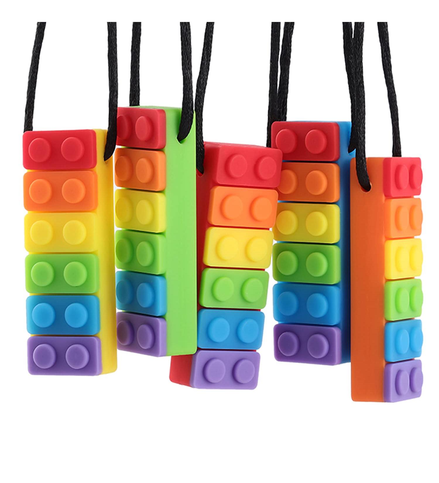 Seeway Rainbow Chew Necklace 5 Pack - BPA Free Silicone Chewelry for Sensory Kids with Autism, ADHD, Anxiety - Oral Motor Aids & Sensory Toys - Buy Online on GoSupps.com