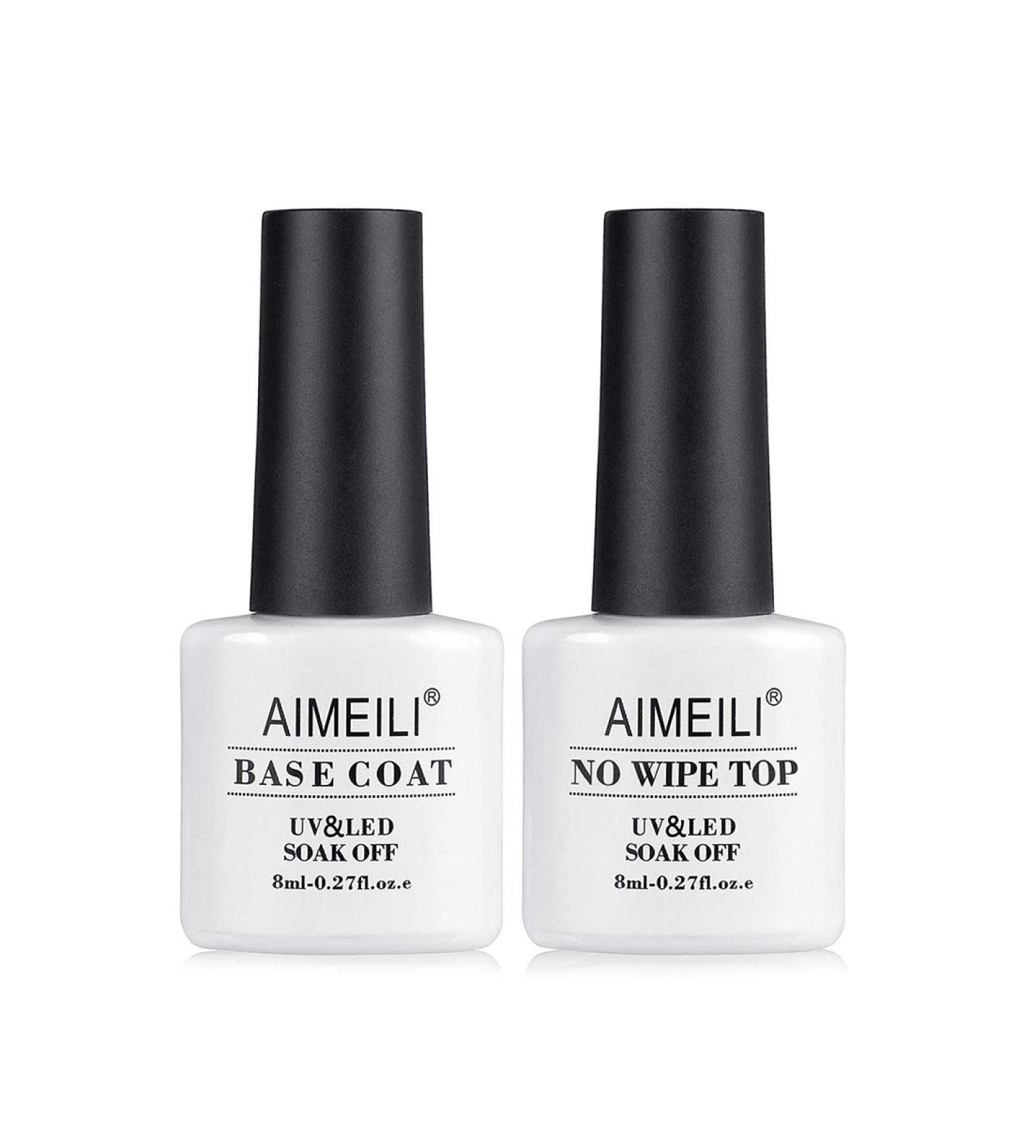 AIMEILI 2x8ml Soak Off Base Coat & No Wipe Top Coat Set - Long Lasting Mirror Finish Gel Polish - Buy Online on GoSupps.com