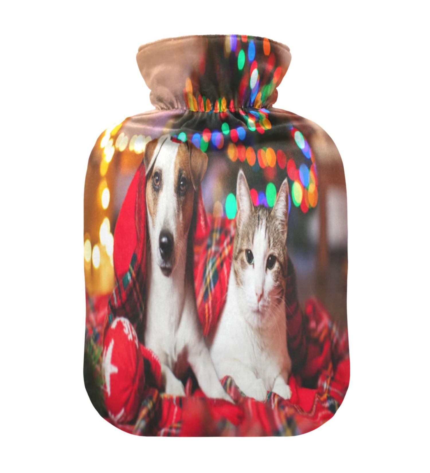 Cat & Dog Christmas Hot Water Bottle - 2L Soft Fleece Cover for Pets | Warmth & Comfort - Buy Online on GoSupps.com