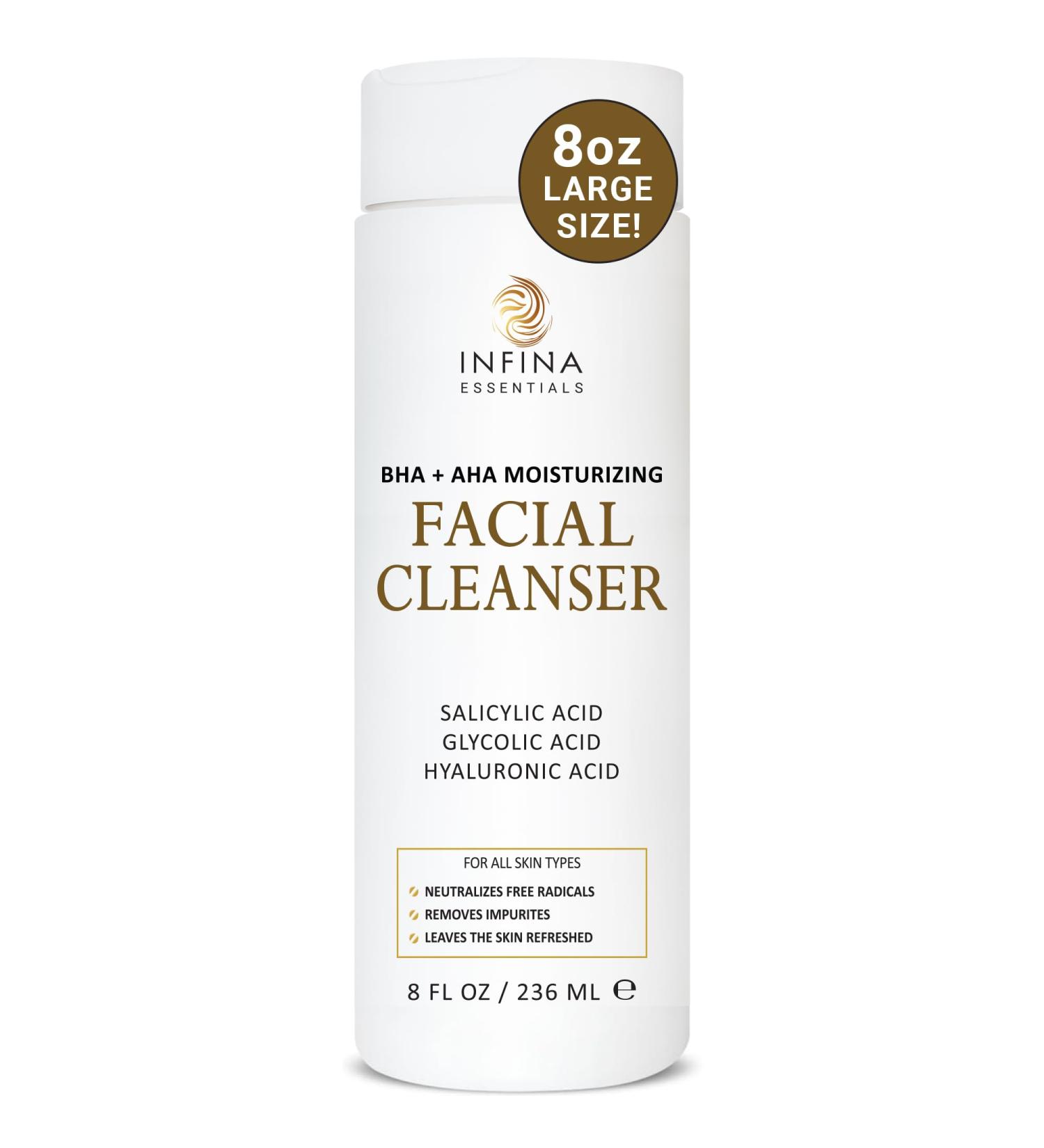 Hydrating Facial Cleanser 8 oz - Non-Foaming AHA BHA Formula with Hyaluronic Acid & Antioxidants for All Skin Types - International Shipping Available - Buy Online on GoSupps.com