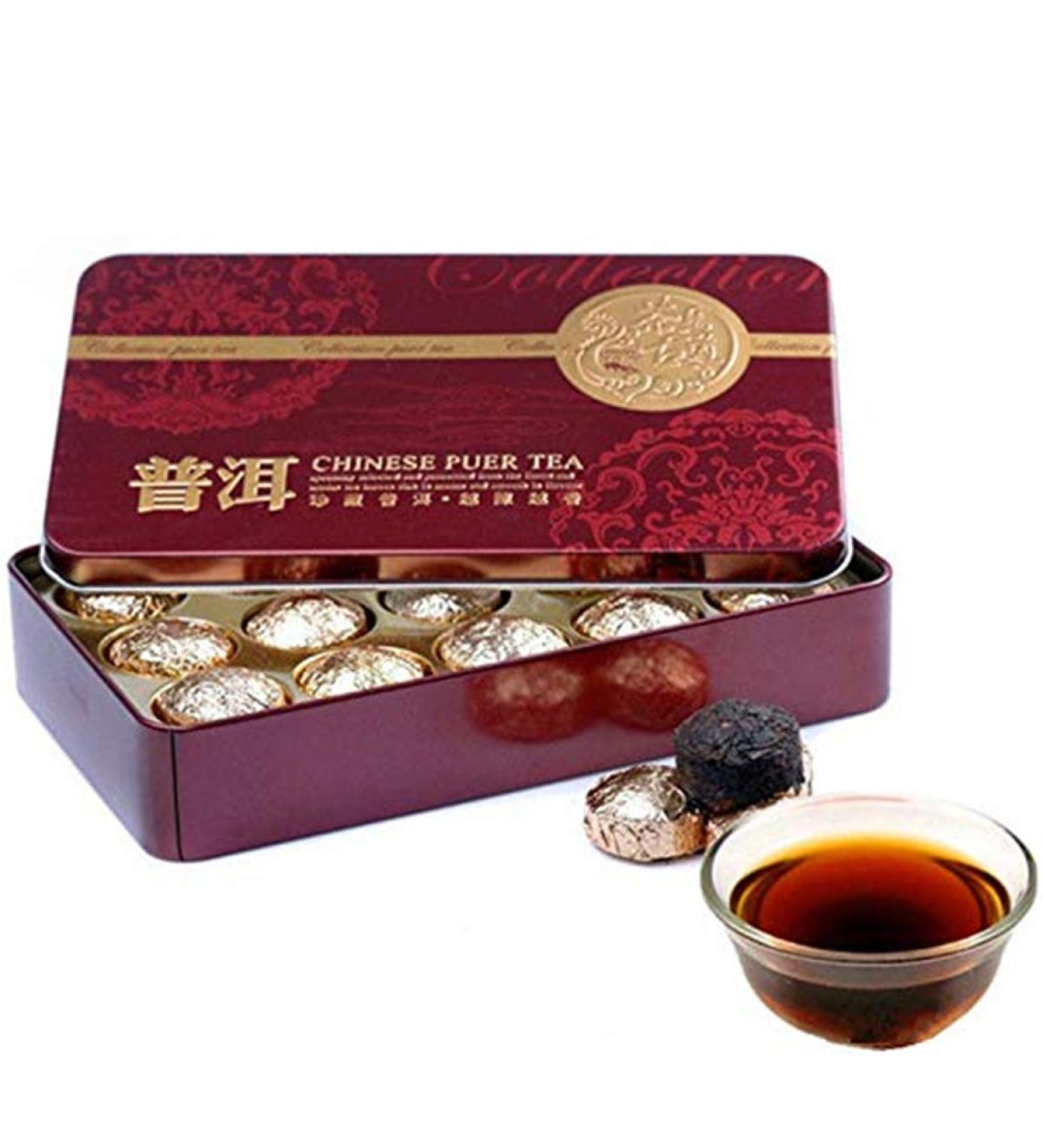 80g de th noir 15 pi ces d'emballage cadeau Bo te en m tal Pu Er Tea Pu-erh cuit - Buy Online on GoSupps.com