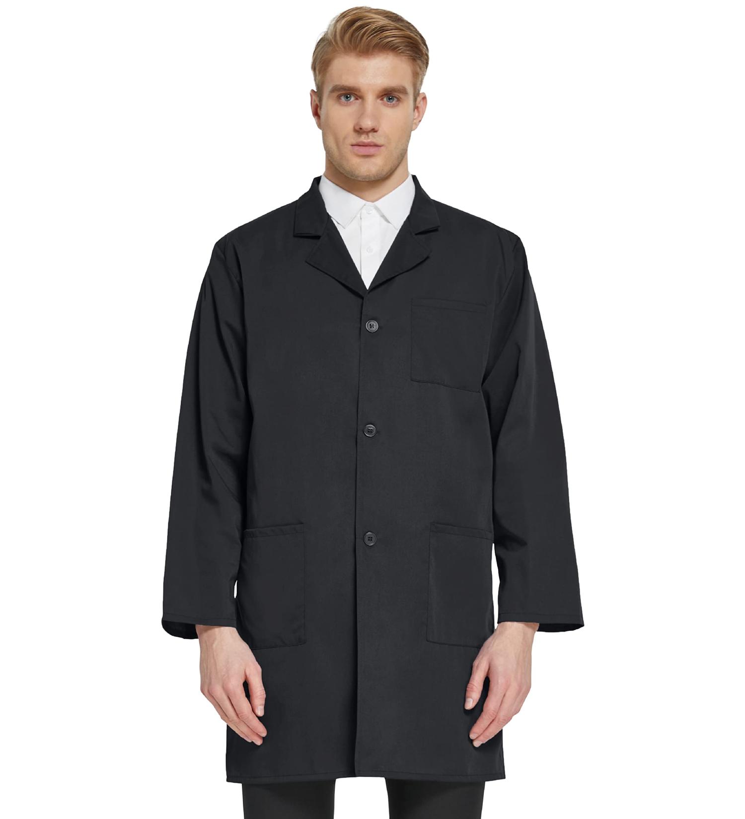 VOGRYE Professional Lab Coat Unisex Black Large - Long Sleeve White Men Women - Buy Online on GoSupps.com