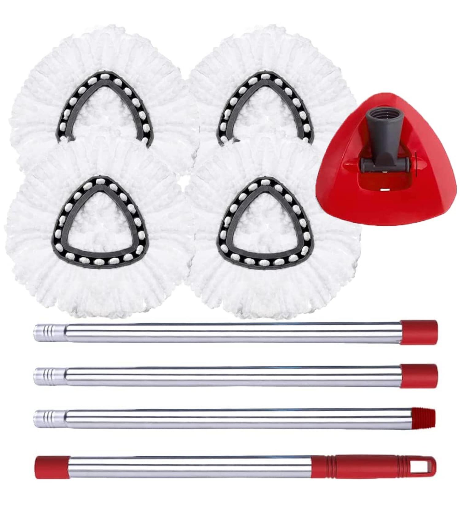 ANREKEYH Spin Mop Replacement Head and Handle Set - Compatible with O Cedar EasyWring Microfiber Spin Mop - Includes 4 Refill Heads and 30-58in Adjustable Handle - White (1-Tank System) - Buy Online on GoSupps.com