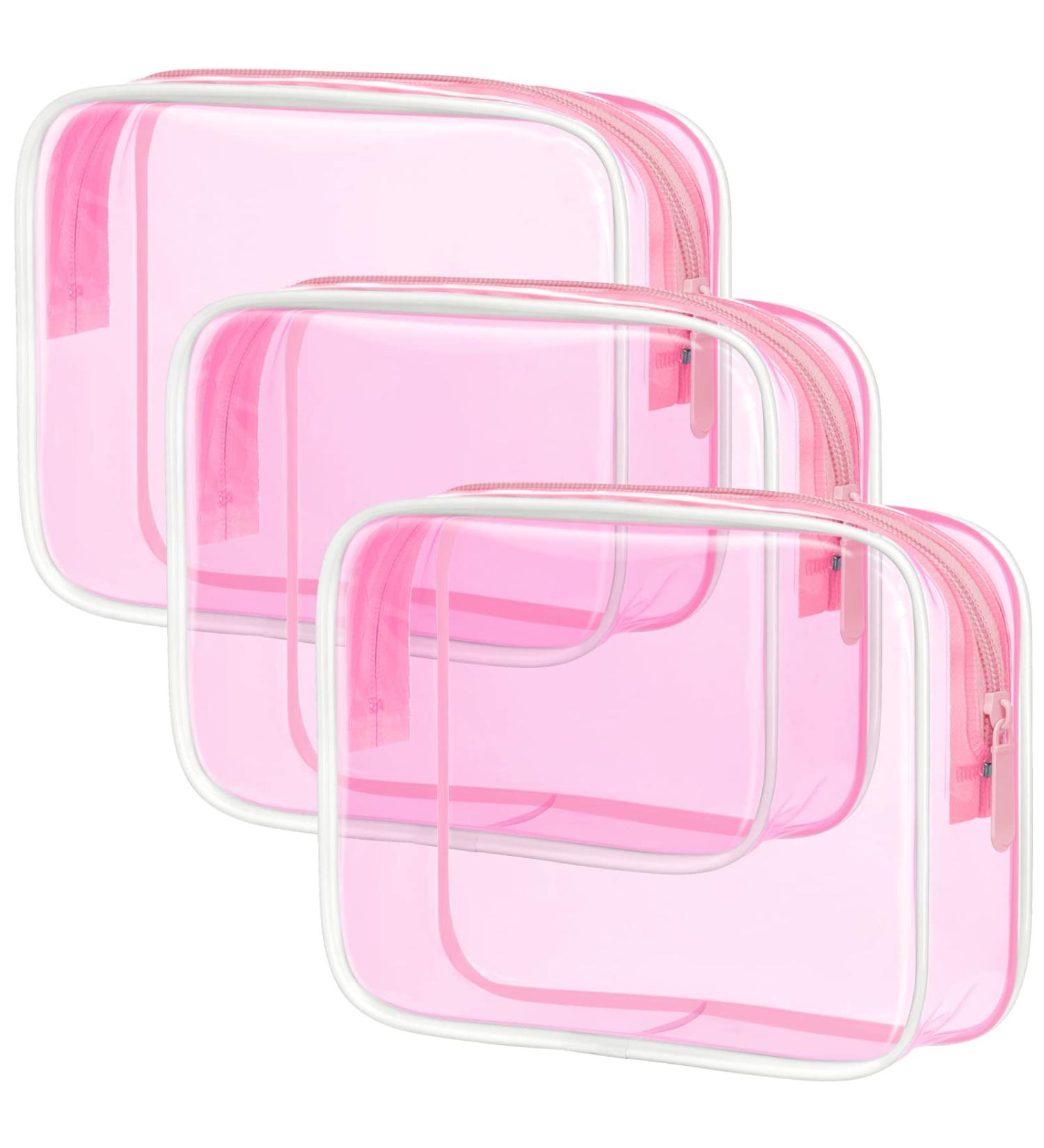 PACKISM Clear Makeup Bags 3 Pack - TSA Approved Water-Resistant Cosmetic Bags for Travel - Fluorescent Pink - Medium Size - Buy Online on GoSupps.com