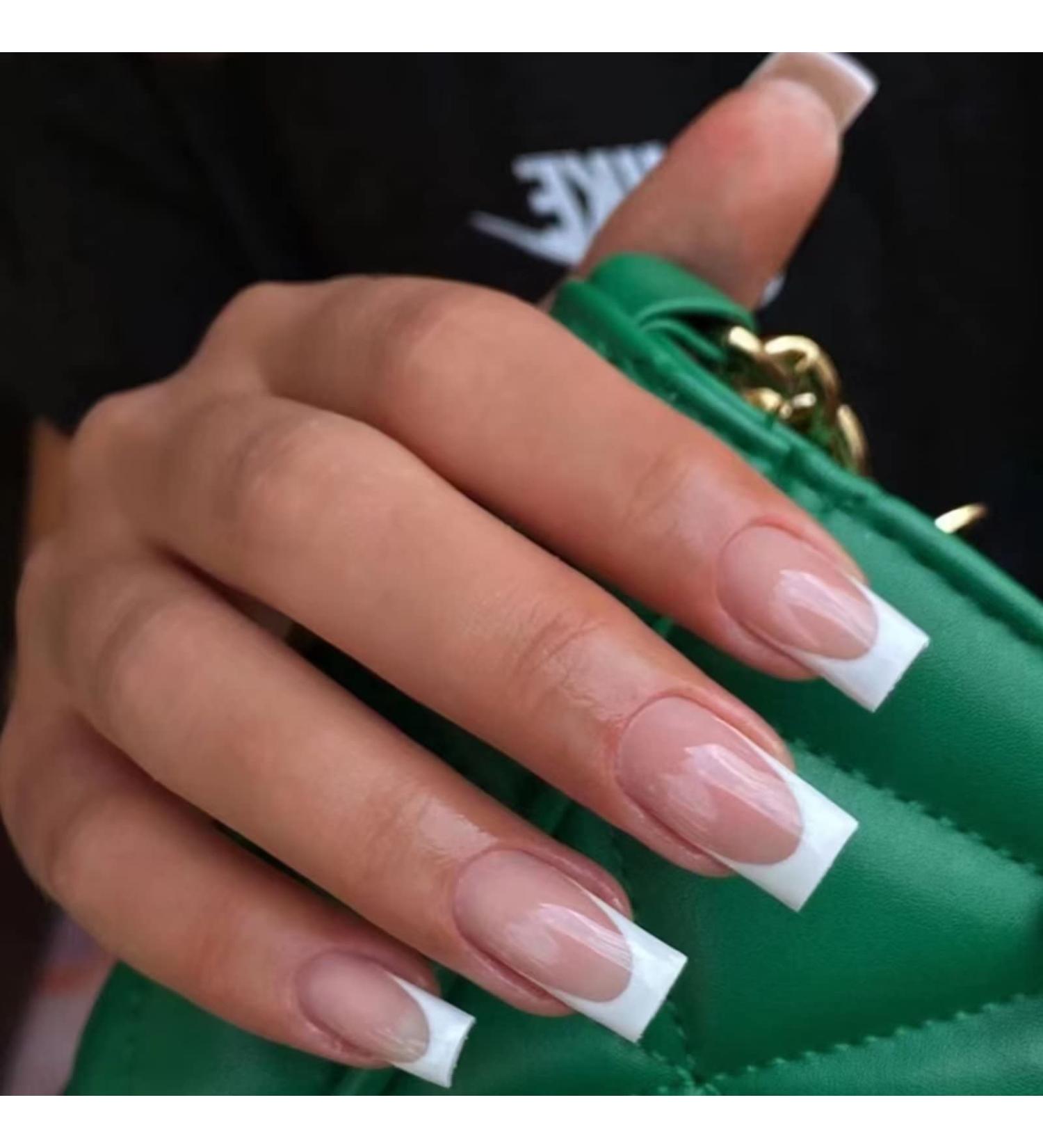 French Tips Press on Nails - Nude & White Acrylic Designs for Women | Stick on Fake Nails for Manicure Decoration - Buy Online on GoSupps.com