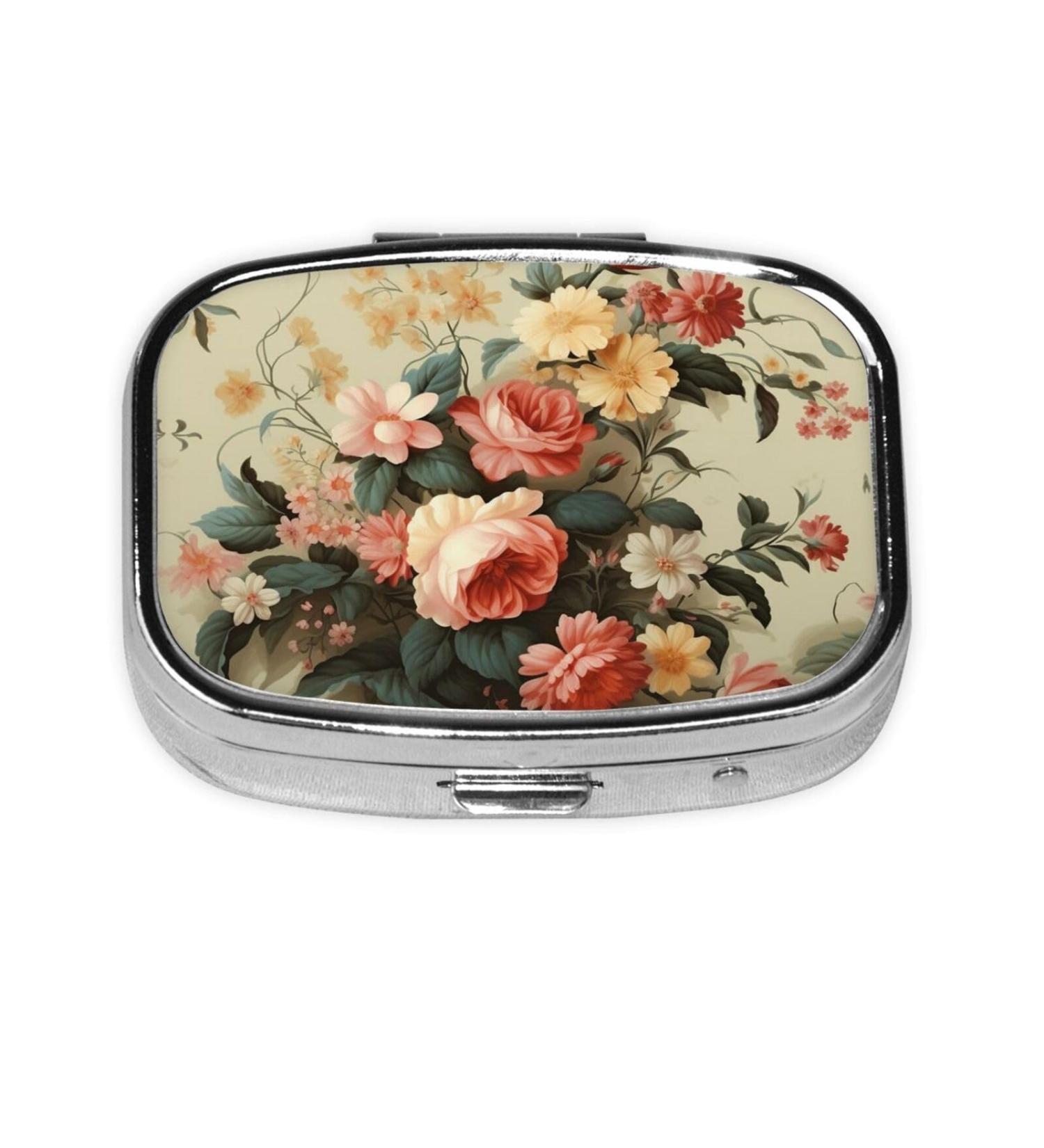 Flowers Decorative 2 Compartment Small Pill Case - Cute Travel Pill Organizer & Purse Gift - Buy Online on GoSupps.com