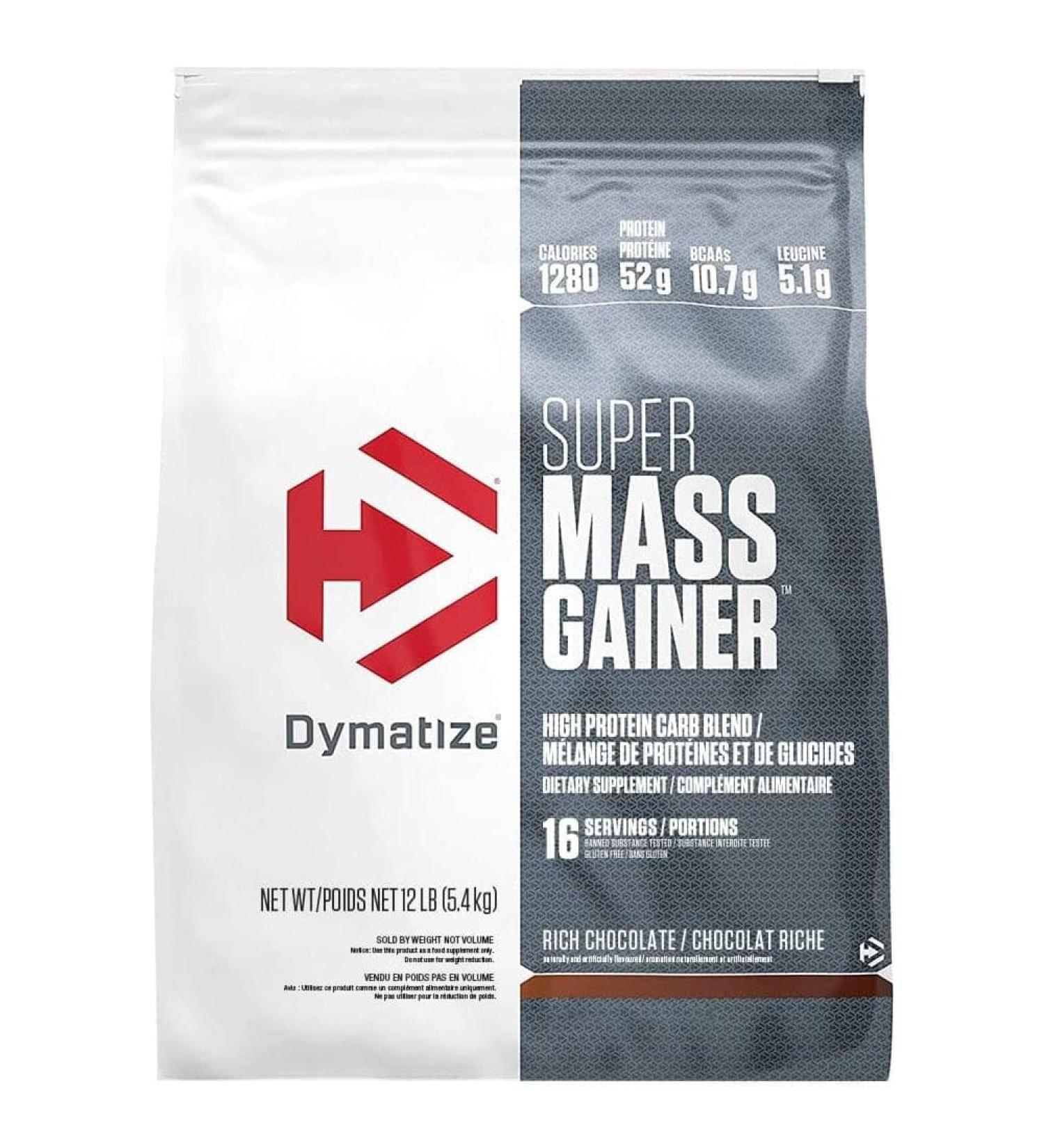 Dymatize Super Mass Gainer | High Protein Carb Blend | 1280 Calories 52 G Protein 10.7 G BCAAs 5.1 G Leucine Per Serving | 16 Servings 12 LB (Rich Chocolate) - Buy Online on GoSupps.com