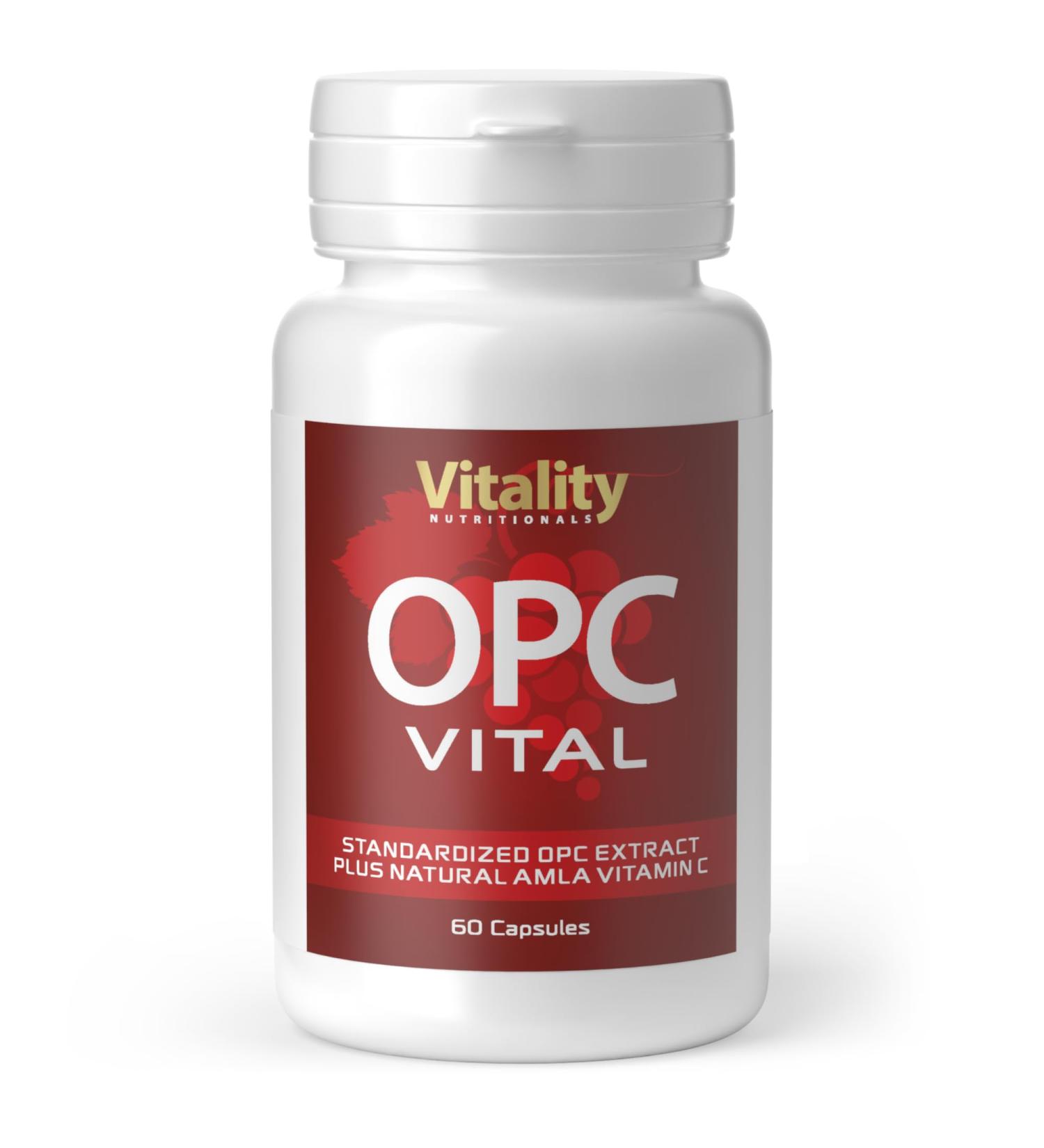 OPC Grape Seed Extract 150mg and Vitamin C. Made from Premium French Grapes. Laboratory Tested 60 Capsules. Anti-Aging Antioxidants. No Additives. Vitality Nutritionals by VitaminExpress - Buy Online on GoSupps.com