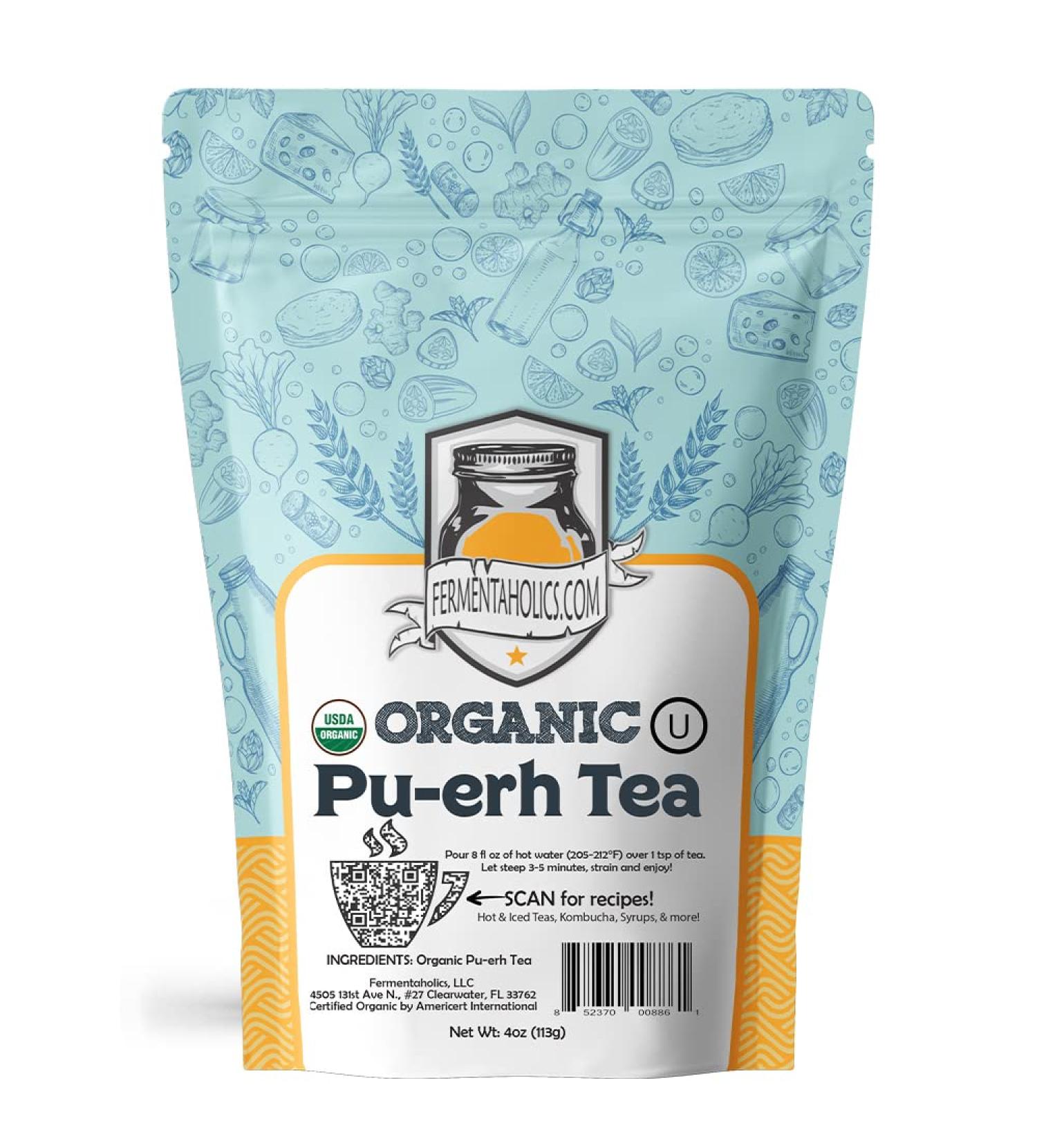 Organic Loose-Leaf Pu-Erh Tea for Kombucha & Hot/Iced Tea - Fermentaholics | USDA Certified, OU Kosher | Premium Taste, Aroma, Flavor - Buy Online on GoSupps.com