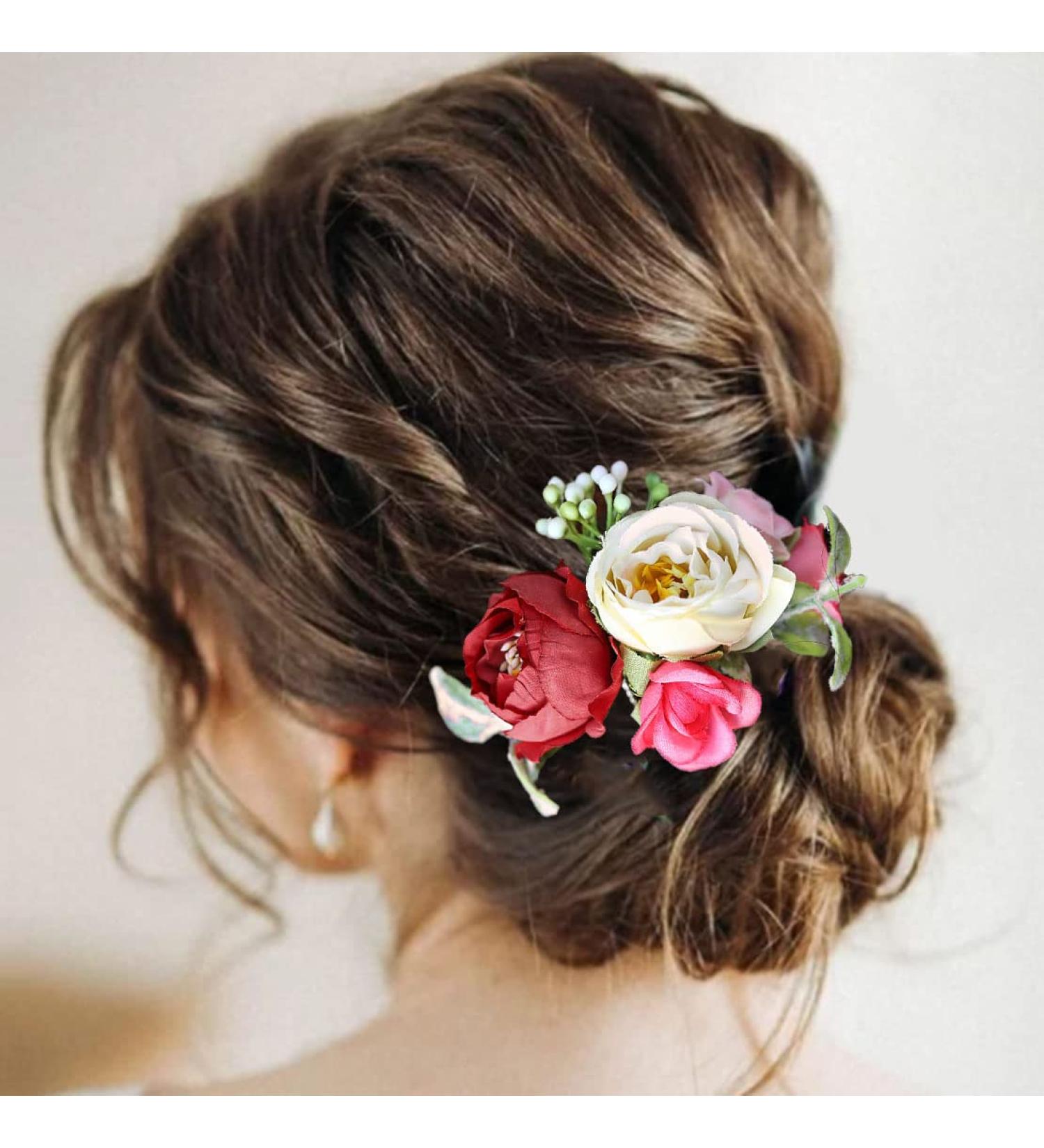 Fangsen Silver Wedding Roses Flower Hair Comb - Bridal Floral Hair Clip for Women and Girls - Buy Online on GoSupps.com
