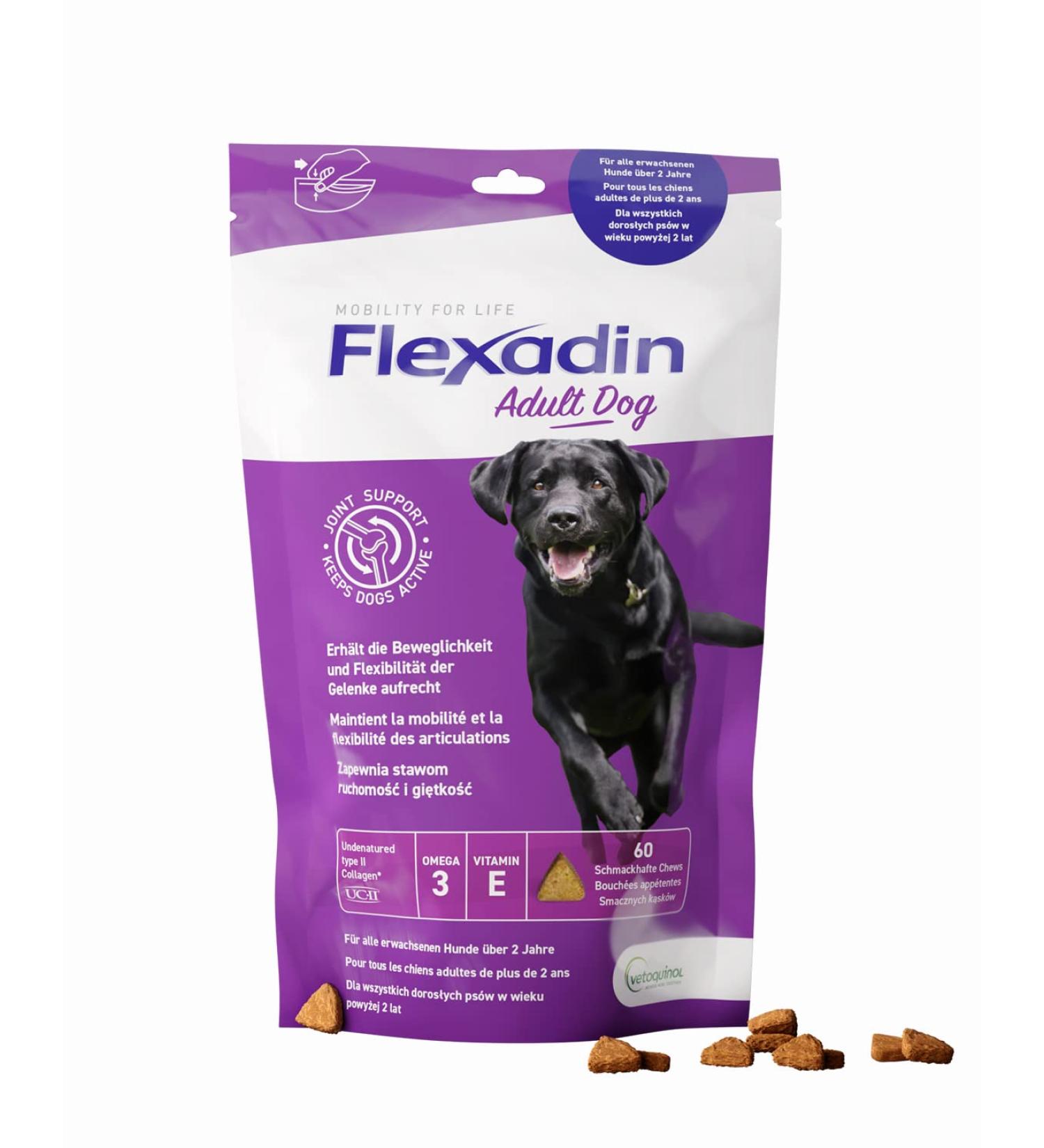 FLEXADIN Adult Dog | For healthy joints in adult dogs | With undenatured type II collagen - 2-month pack - Buy Online on GoSupps.com