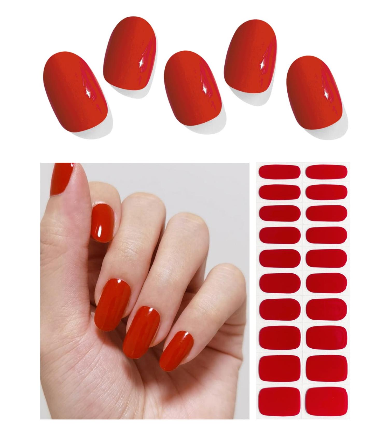 AutyaMee Semi Cured Gel Nail Strips (Red)-20 PCS Gel Nail Wraps | UV Light Required | Gel Nail Stickers Salon Quality & Easy to Use - Buy Online on GoSupps.com