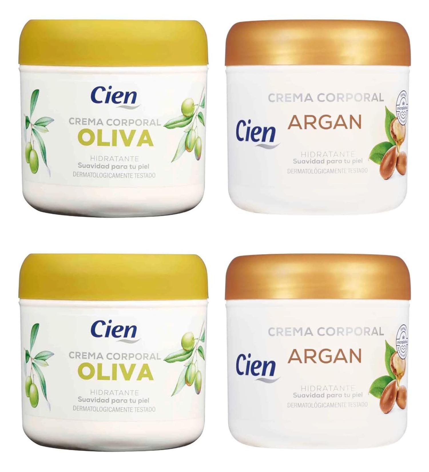 Pack 4 - Cien - 2 x Oliva Hidratante Corporal Crema 250 ml + 2 x Argan Corporal Crema 250 ml. Suavidad para tu piel. Pack 4 - Buy Online on GoSupps.com