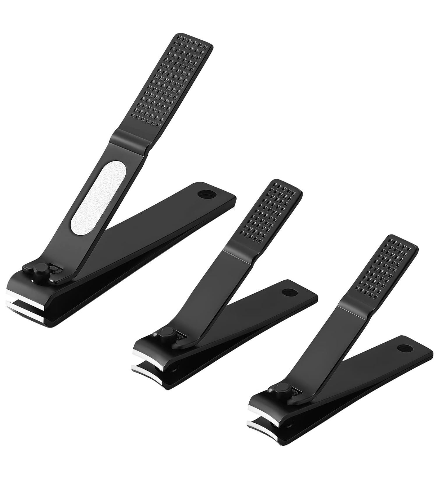 3-Piece Black Stainless Nail Clippers Set | Ultra Sharp Fingernail & Toenail Cutters | Straight & Curved | Sturdy Design - Buy Online on GoSupps.com
