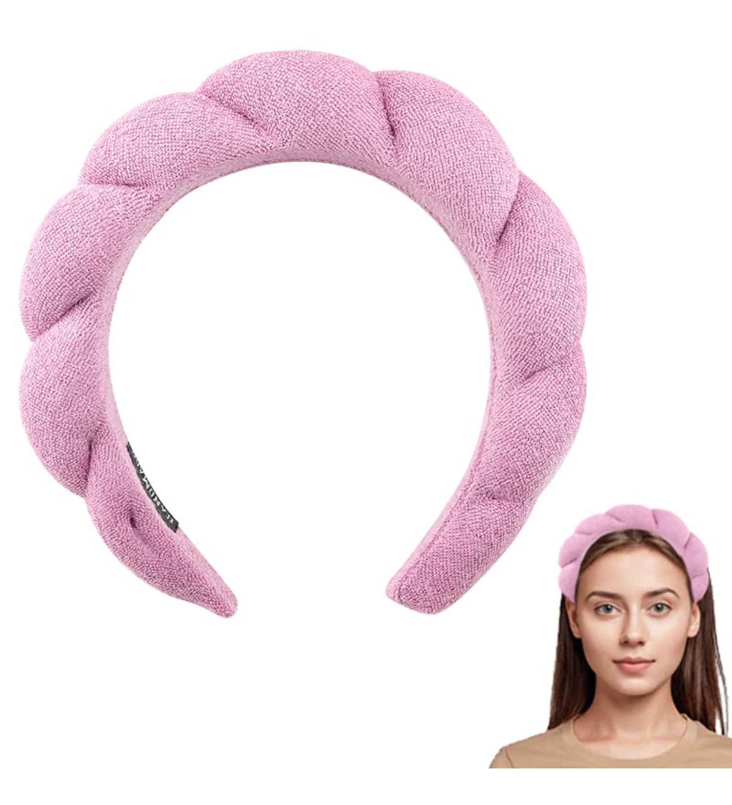 Puffy Spa Headband for Women - Non Slip Makeup Removal & Shower Hair Band - Terry Cloth Fabric - Pink - Buy Online on GoSupps.com