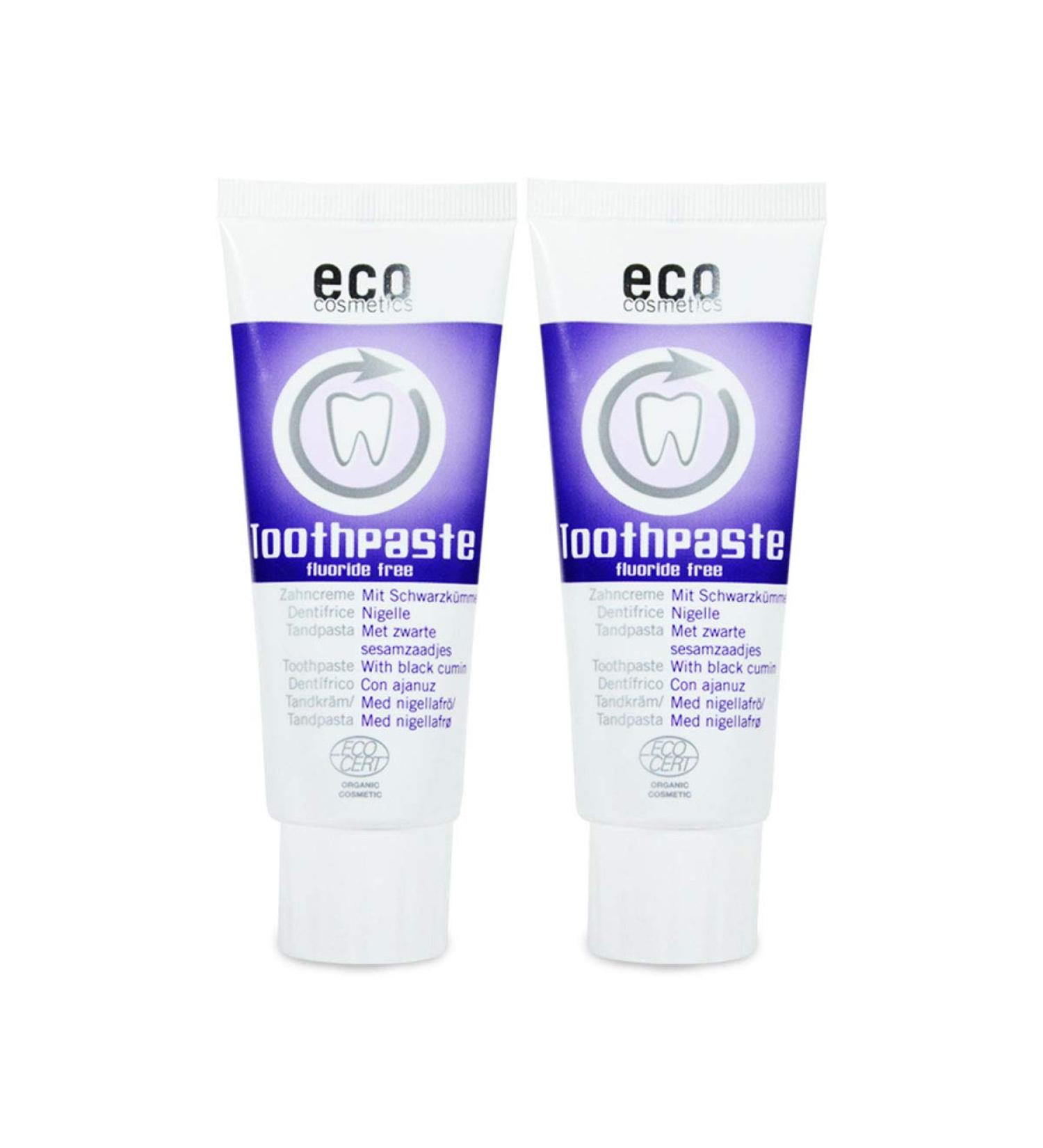 ECO COSMETICS Black Cumin Toothpaste - Organic Vegan Fluoride-Free Natural (2 x 75 ml) - Best International Shipping - Buy Online on GoSupps.com