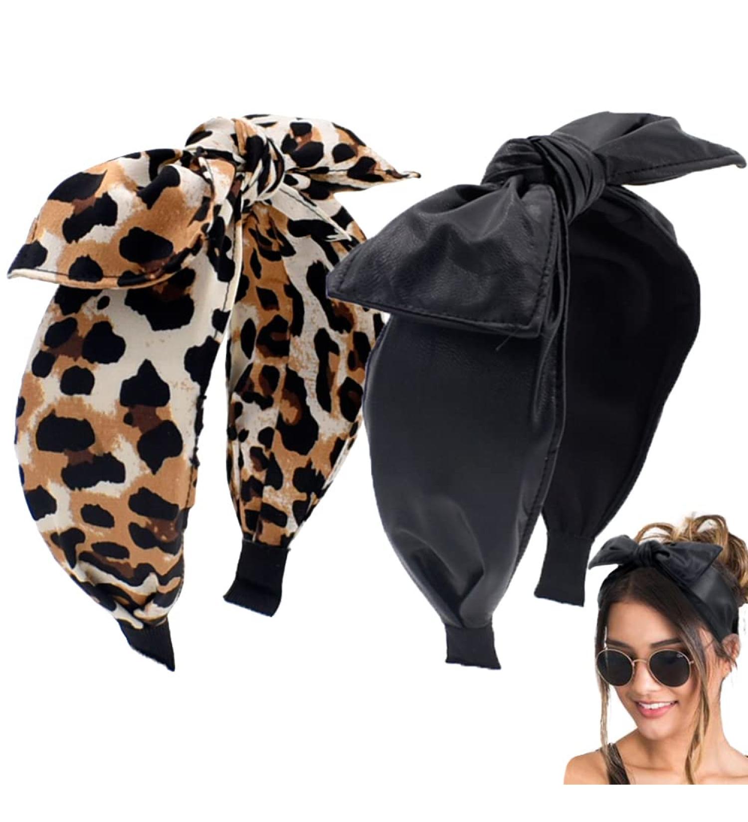 BEGOOD PU and Leopard Print Wide Headbands - Fashionable Hair Accessories for Women | 2Pcs Set - Buy Online on GoSupps.com