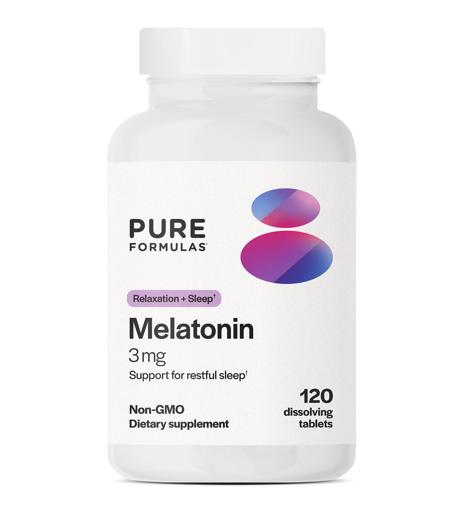 PureFormulas - Melatonin 3 mg - Supports Circadian Rhythms, Restful Sleep, and Relaxation - Pure Melatonin 300 mcg Antioxidant Soy-Free, Dairy-Free - 120 Tablets - Buy Online on GoSupps.com